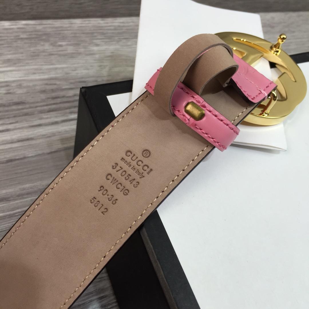 Gucci Width 4cm Men Belt Pink With Gold Buckle 045