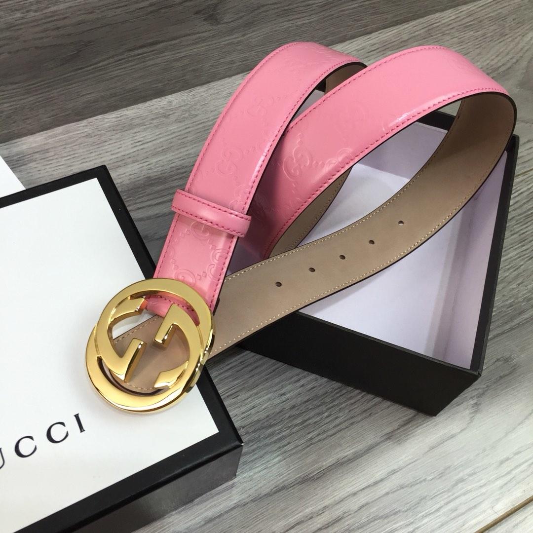 Gucci Width 4cm Men Belt Pink With Gold Buckle 045