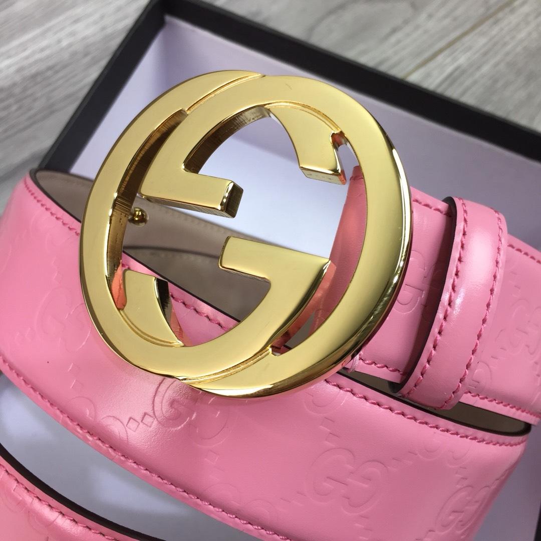 Gucci Width 4cm Men Belt Pink With Gold Buckle 045