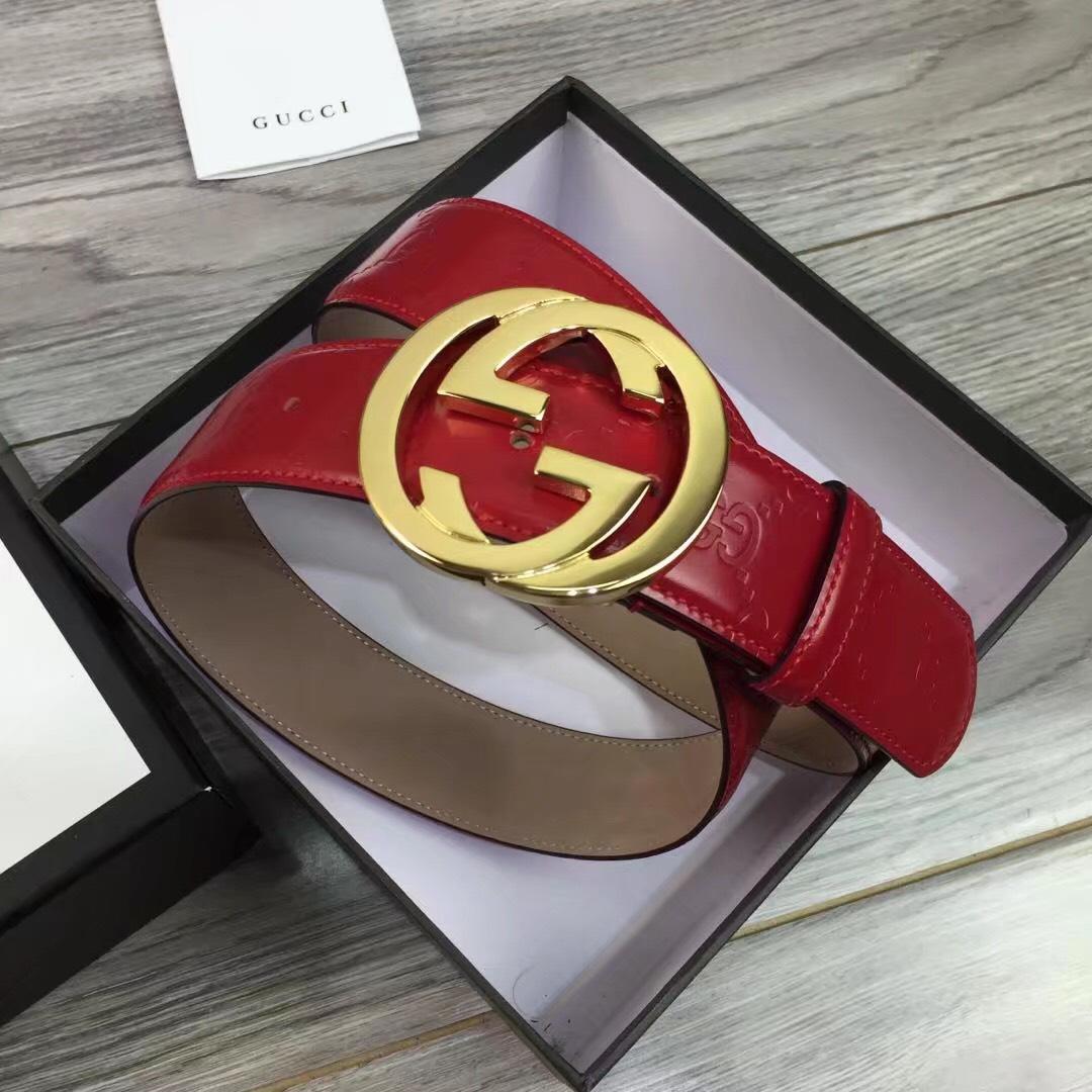 Gucci Width 4cm Men Belt Red With Gold Buckle 046