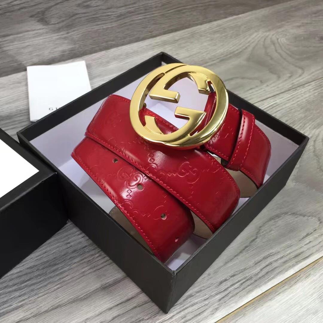 Gucci Width 4cm Men Belt Red With Gold Buckle 046