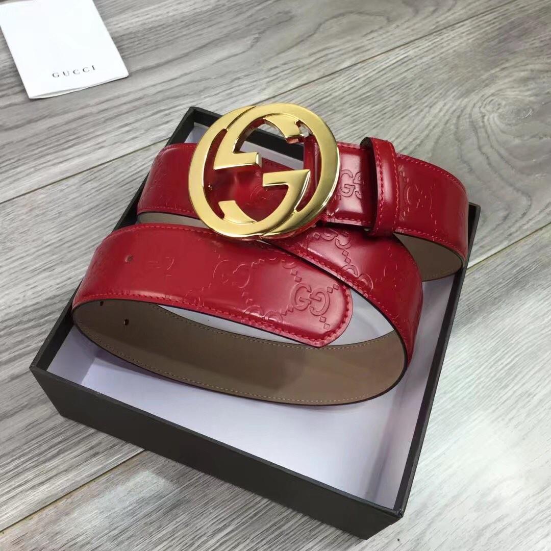 Gucci Width 4cm Men Belt Red With Gold Buckle 046