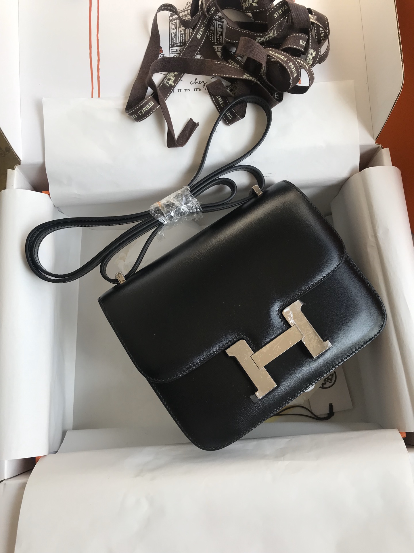 Hand Stitching Hermes Constance 19cm Bag Box Leather Black