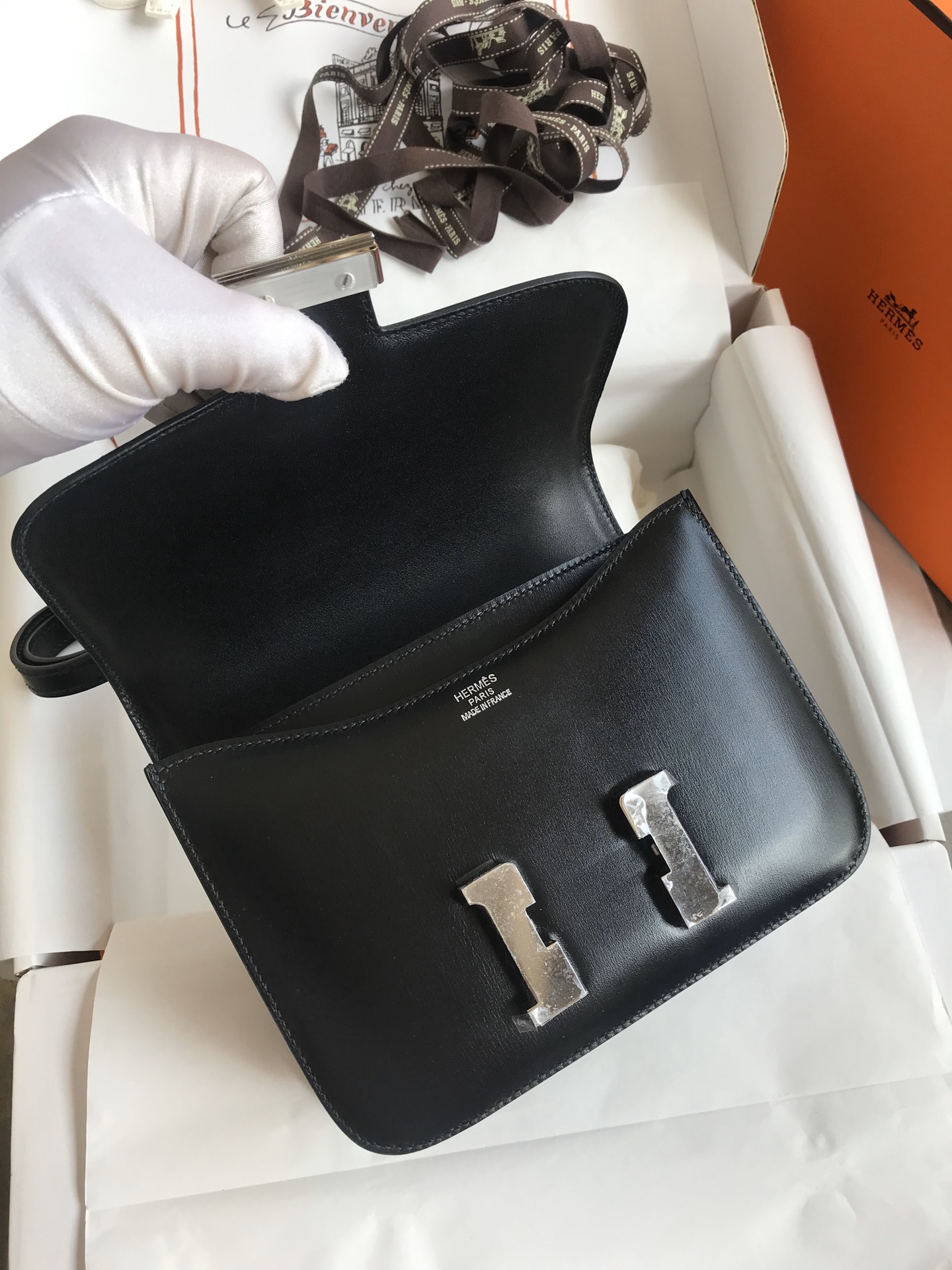 Hand Stitching Hermes Constance 19cm Bag Box Leather Black