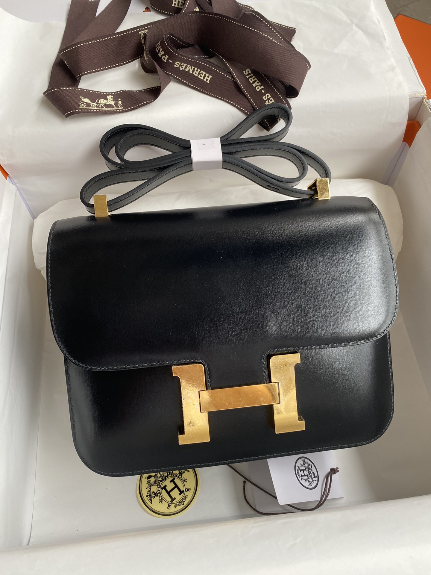 Hand Stitching Hermes Constance 24cm Bag Box Leather Black