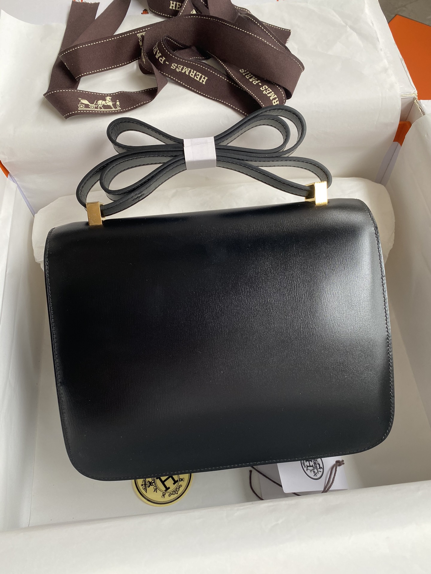 Hand Stitching Hermes Constance 24cm Bag Box Leather Black