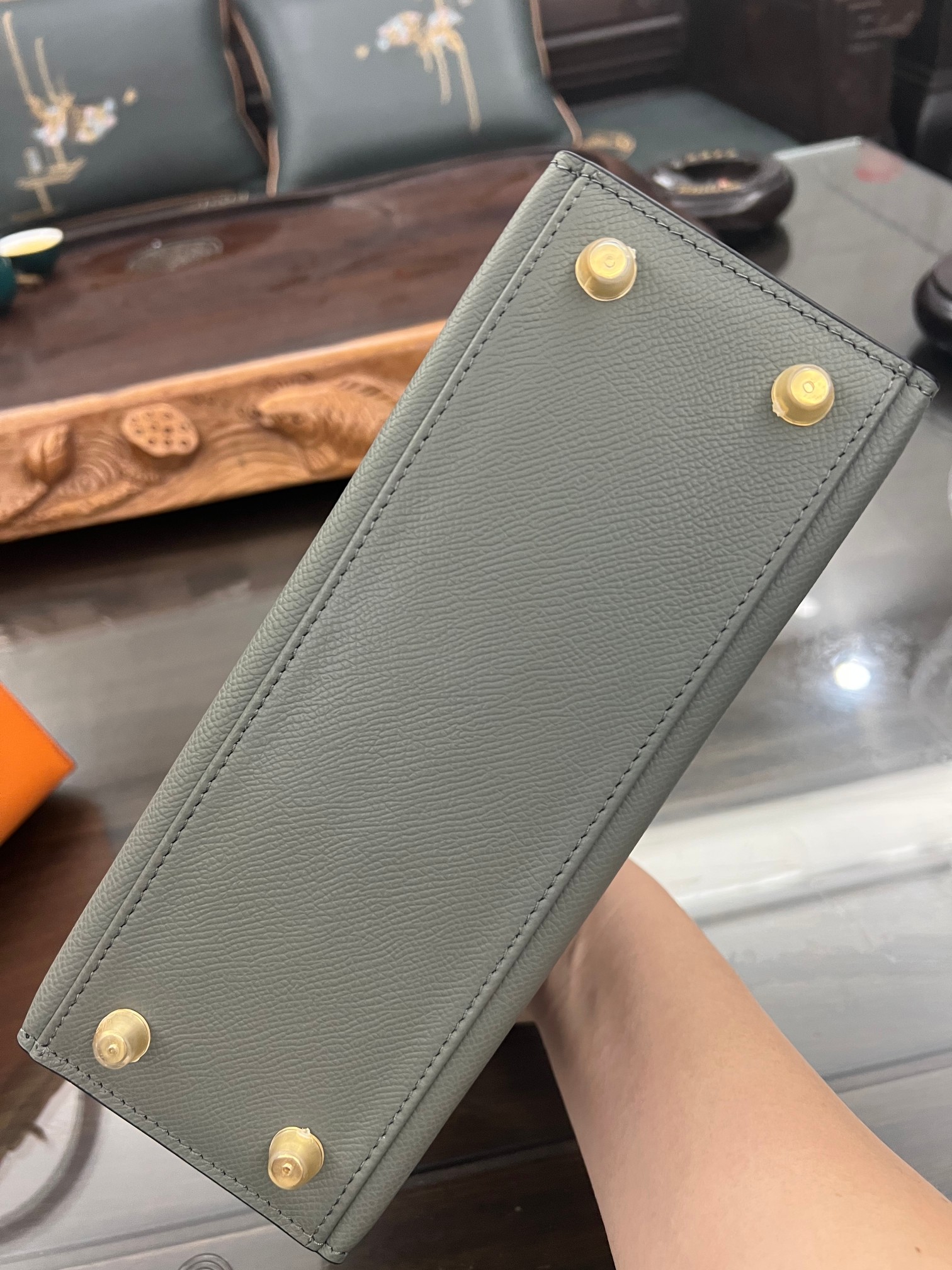 Handmade Hermes 25cm 28cm Epsom Leather Almond Green with Gold and Silver Hardware