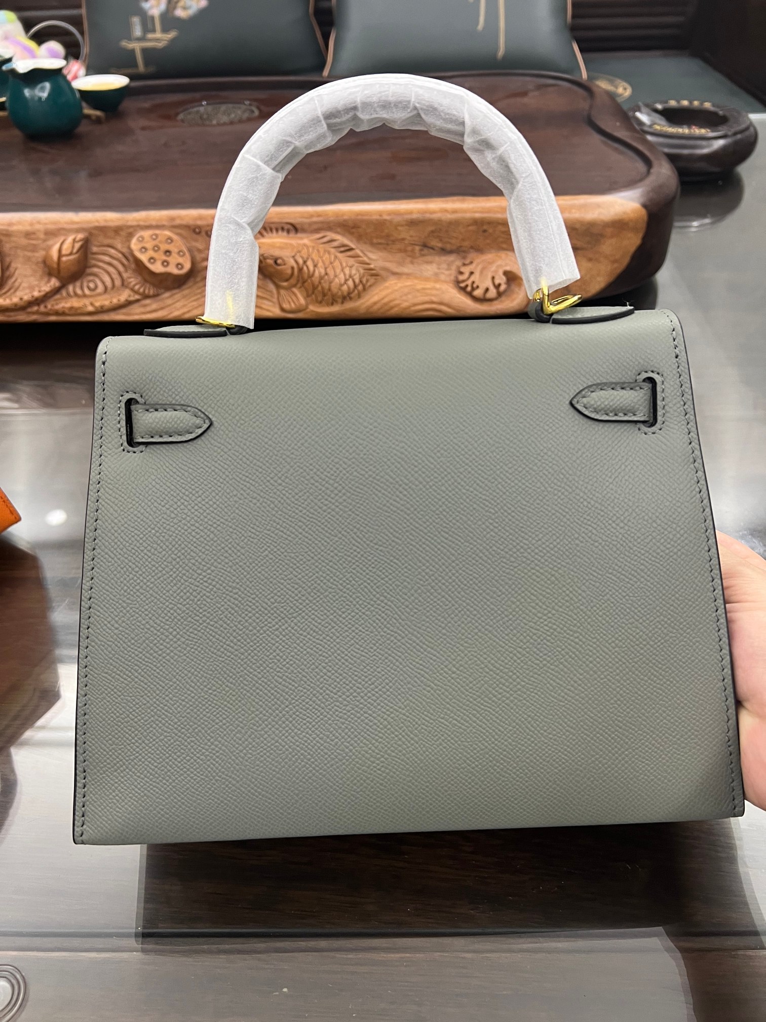 Handmade Hermes 25cm 28cm Epsom Leather Almond Green with Gold and Silver Hardware