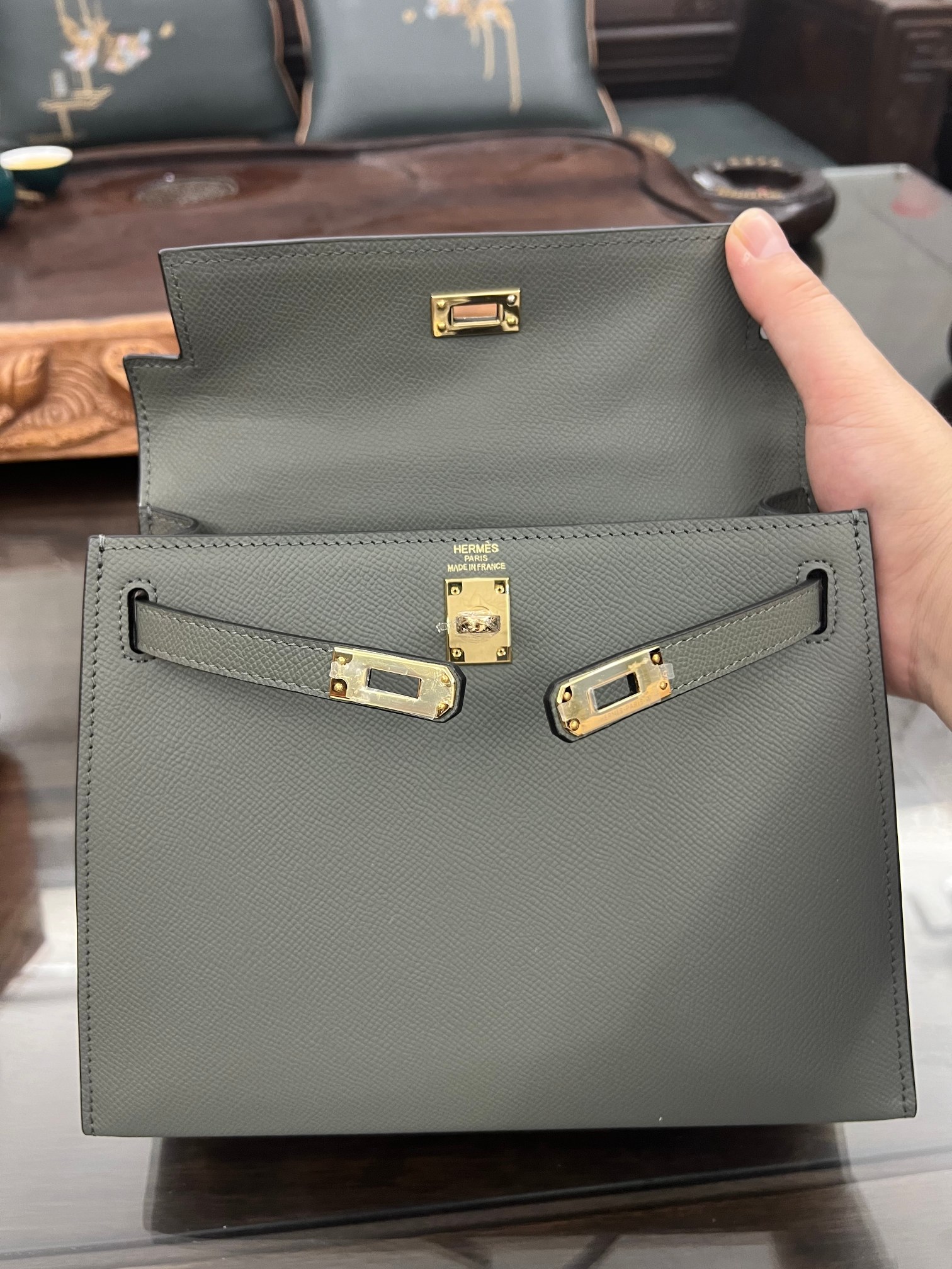 Handmade Hermes 25cm 28cm Epsom Leather Almond Green with Gold and Silver Hardware