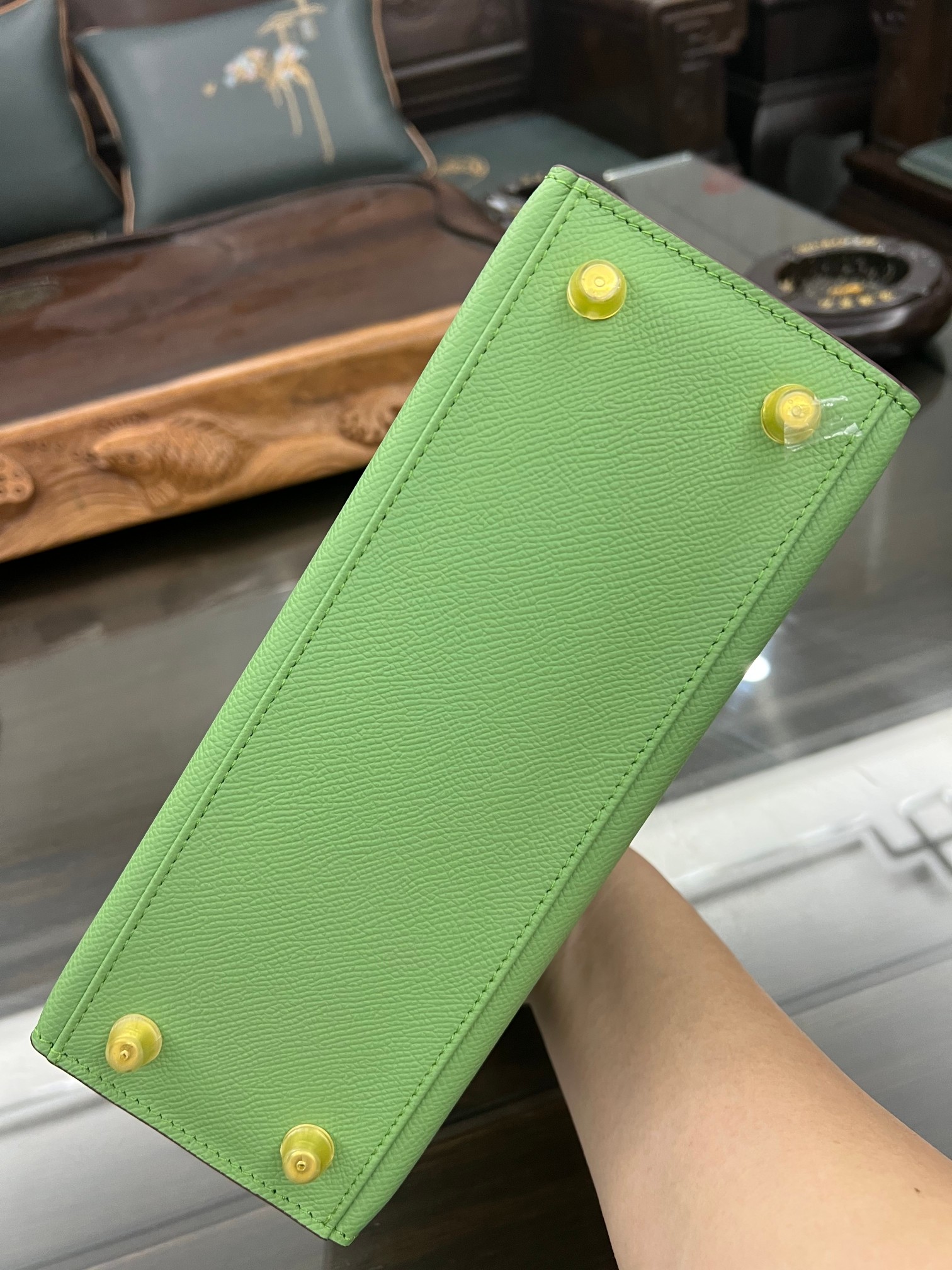 Handmade Hermes 25cm 28cm Epsom Leather Avocado Green with Gold and Silver Hardware