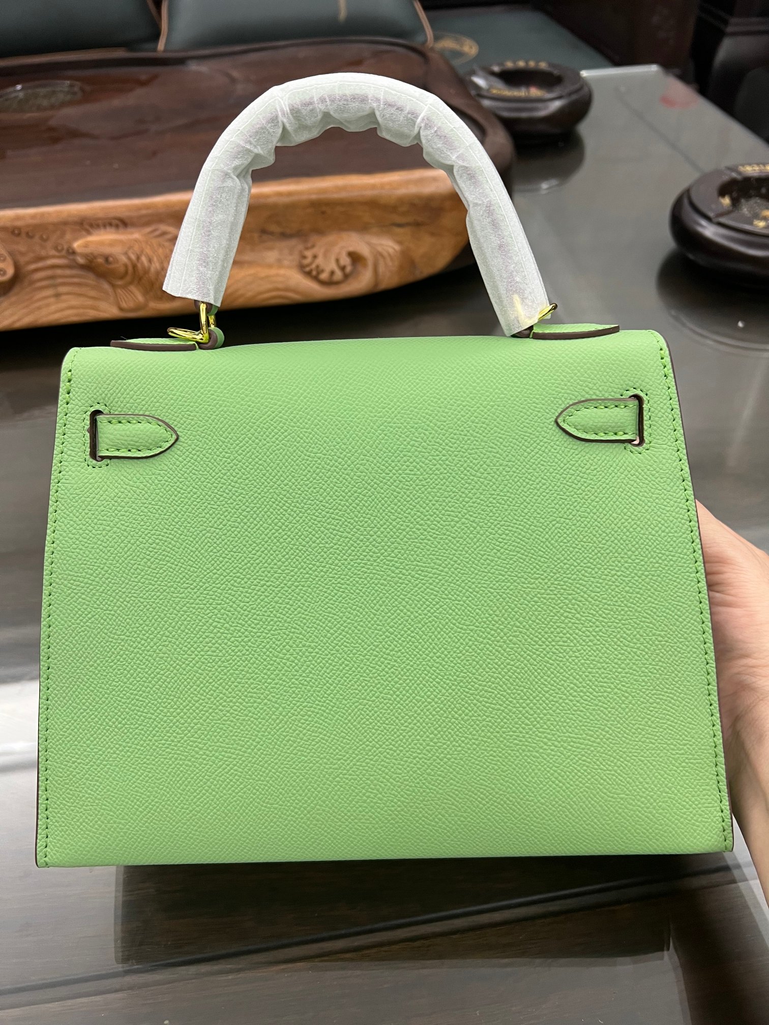 Handmade Hermes 25cm 28cm Epsom Leather Avocado Green with Gold and Silver Hardware
