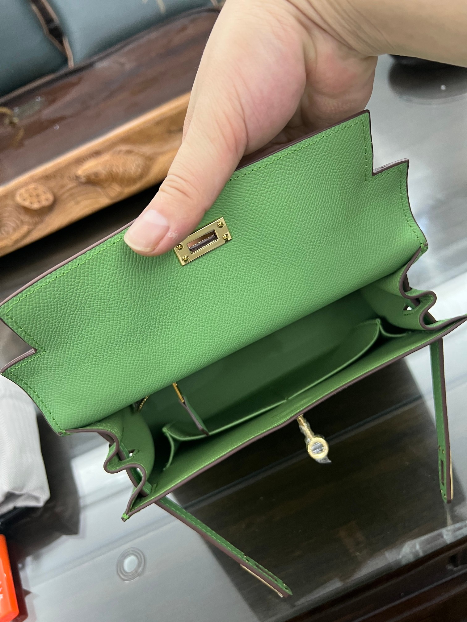 Handmade Hermes 25cm 28cm Epsom Leather Avocado Green with Gold and Silver Hardware