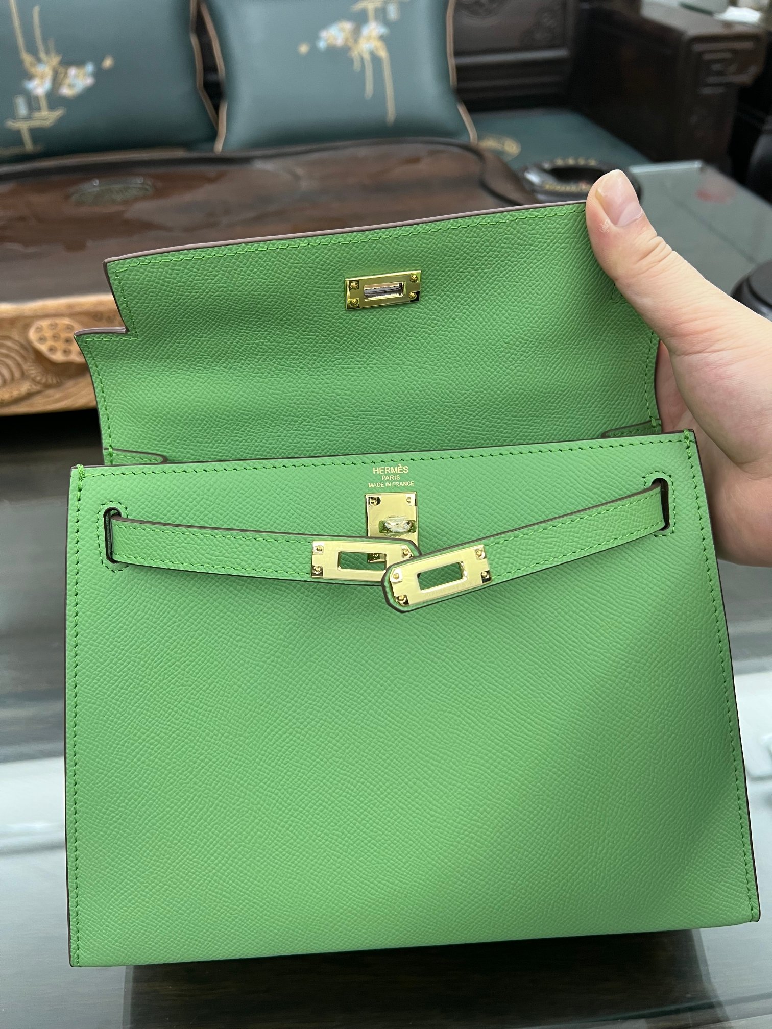 Handmade Hermes 25cm 28cm Epsom Leather Avocado Green with Gold and Silver Hardware
