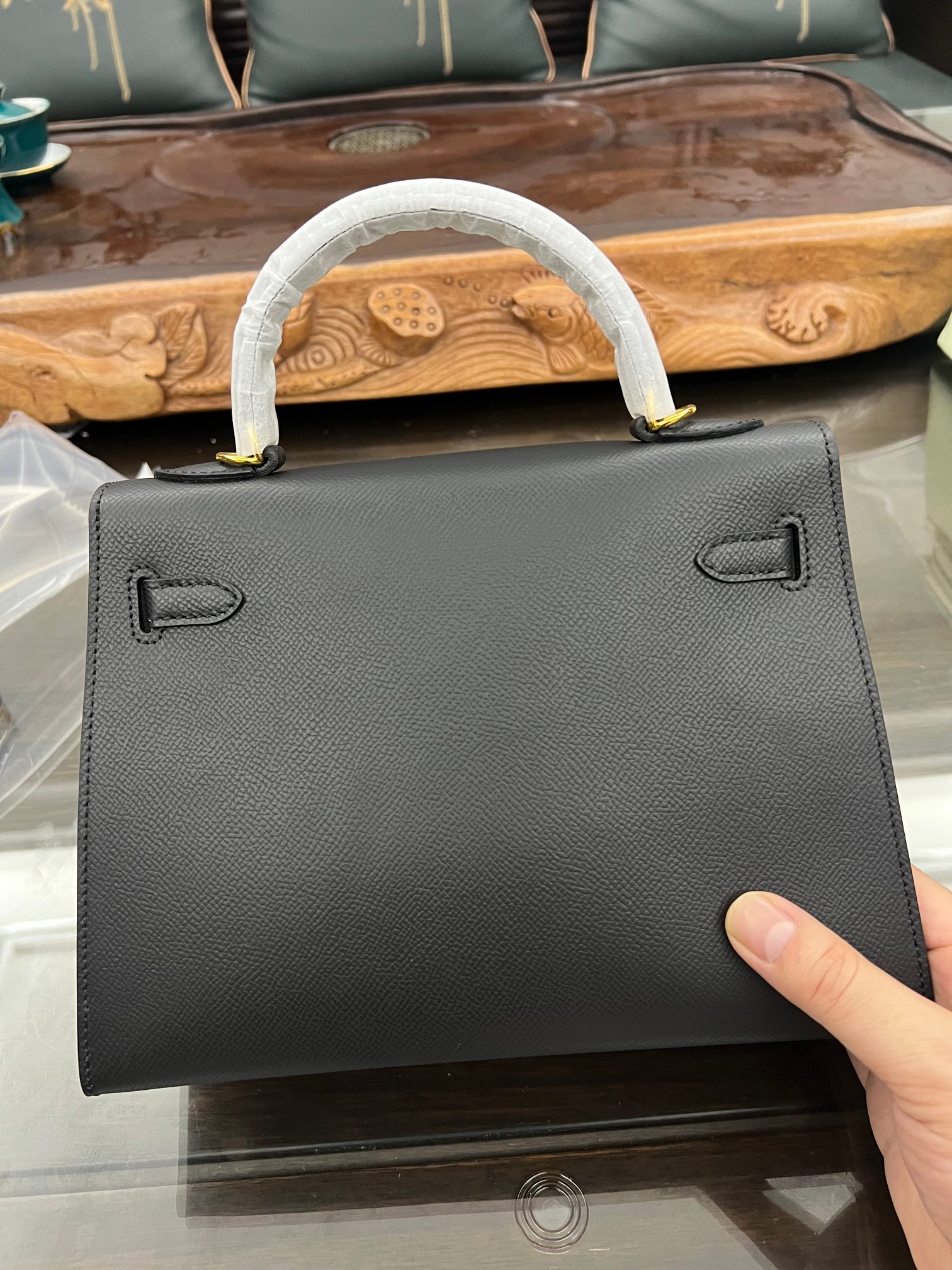 Handmade Hermes 25cm 28cm Epsom Leather Black with Gold and Silver Hardware