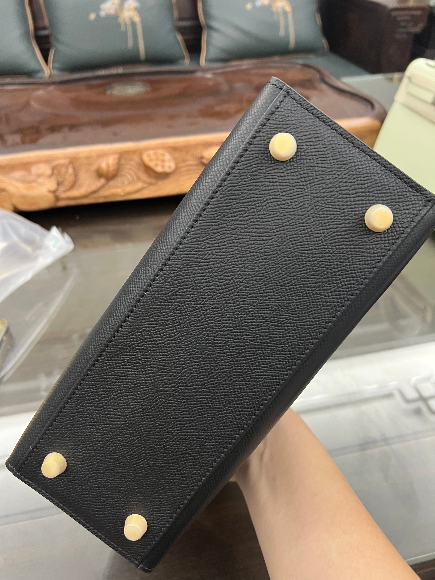 Handmade Hermes 25cm 28cm Epsom Leather Black with Gold and Silver Hardware