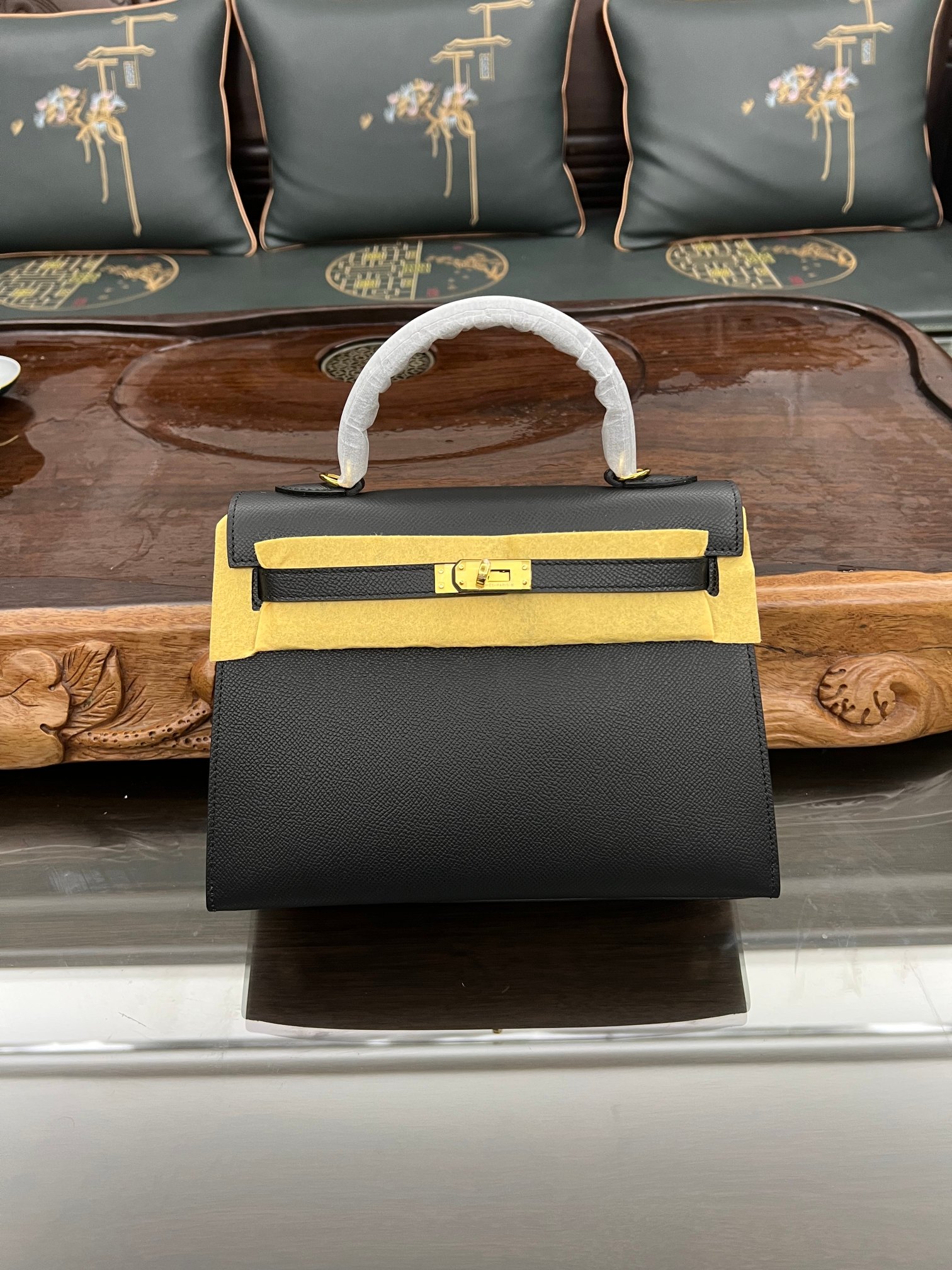 Handmade Hermes 25cm 28cm Epsom Leather Black with Gold and Silver Hardware