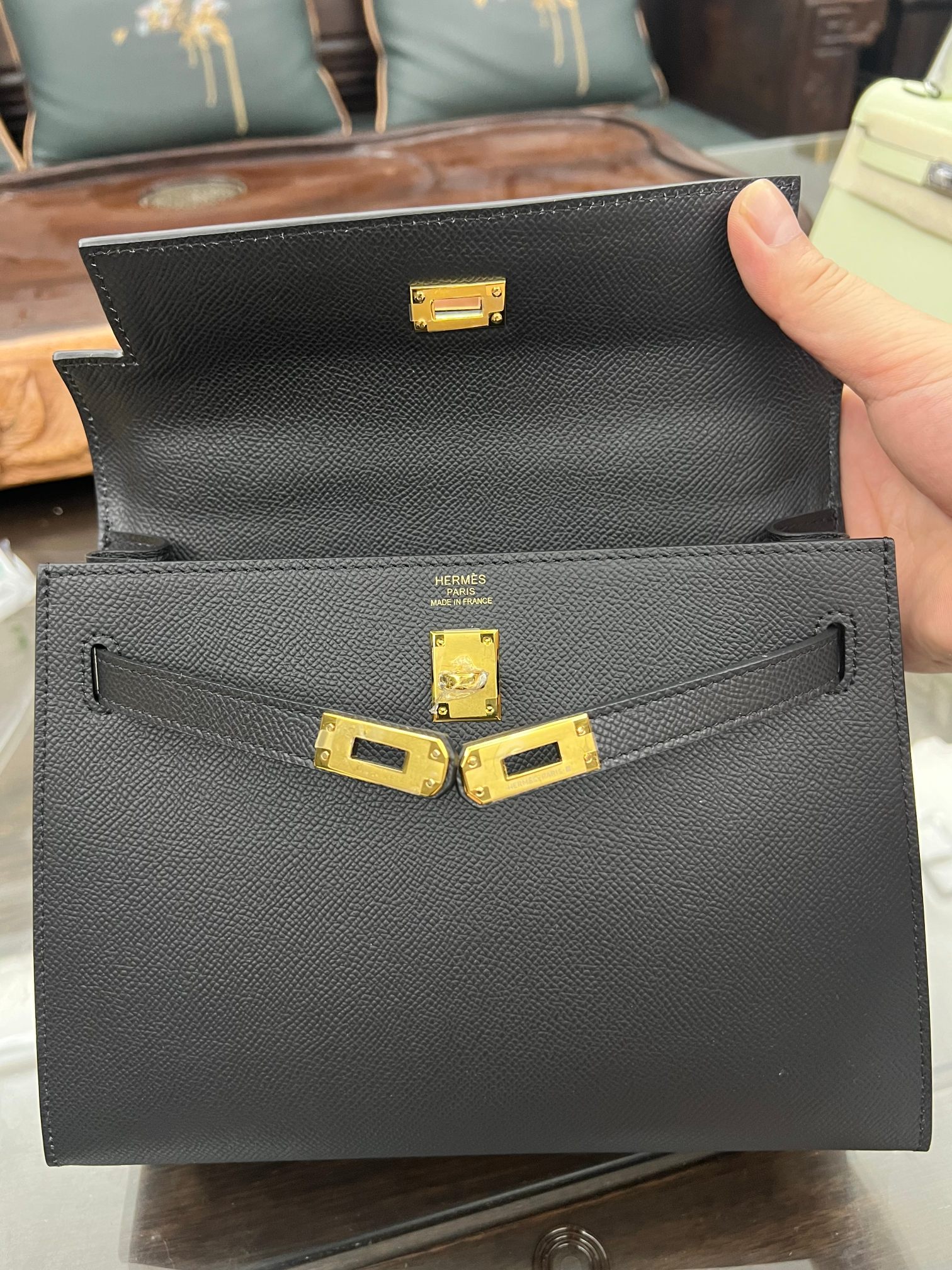 Handmade Hermes 25cm 28cm Epsom Leather Black with Gold and Silver Hardware