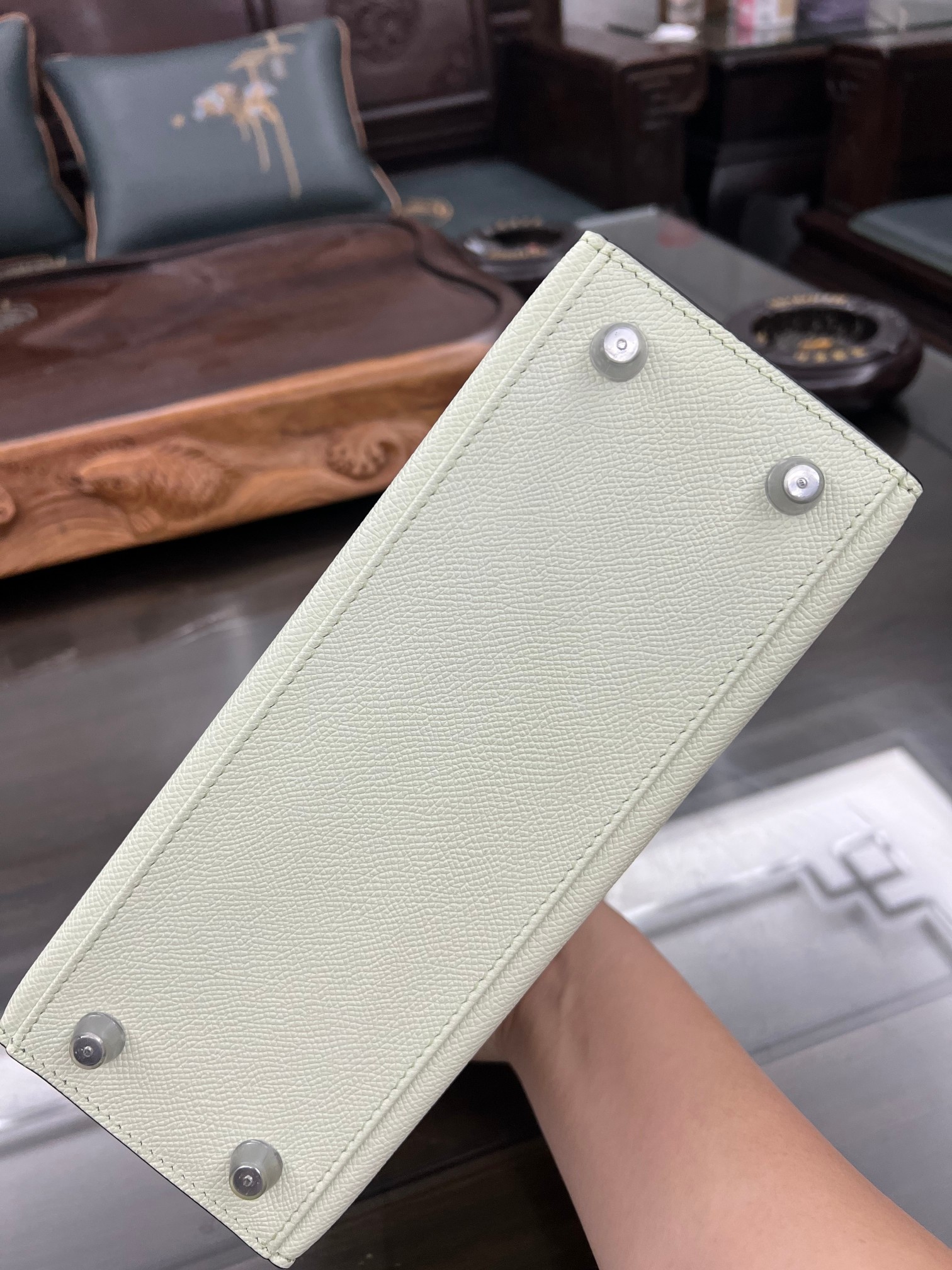 Handmade Hermes 25cm 28cm Epsom Leather Bubble Green with Gold and Silver Hardware