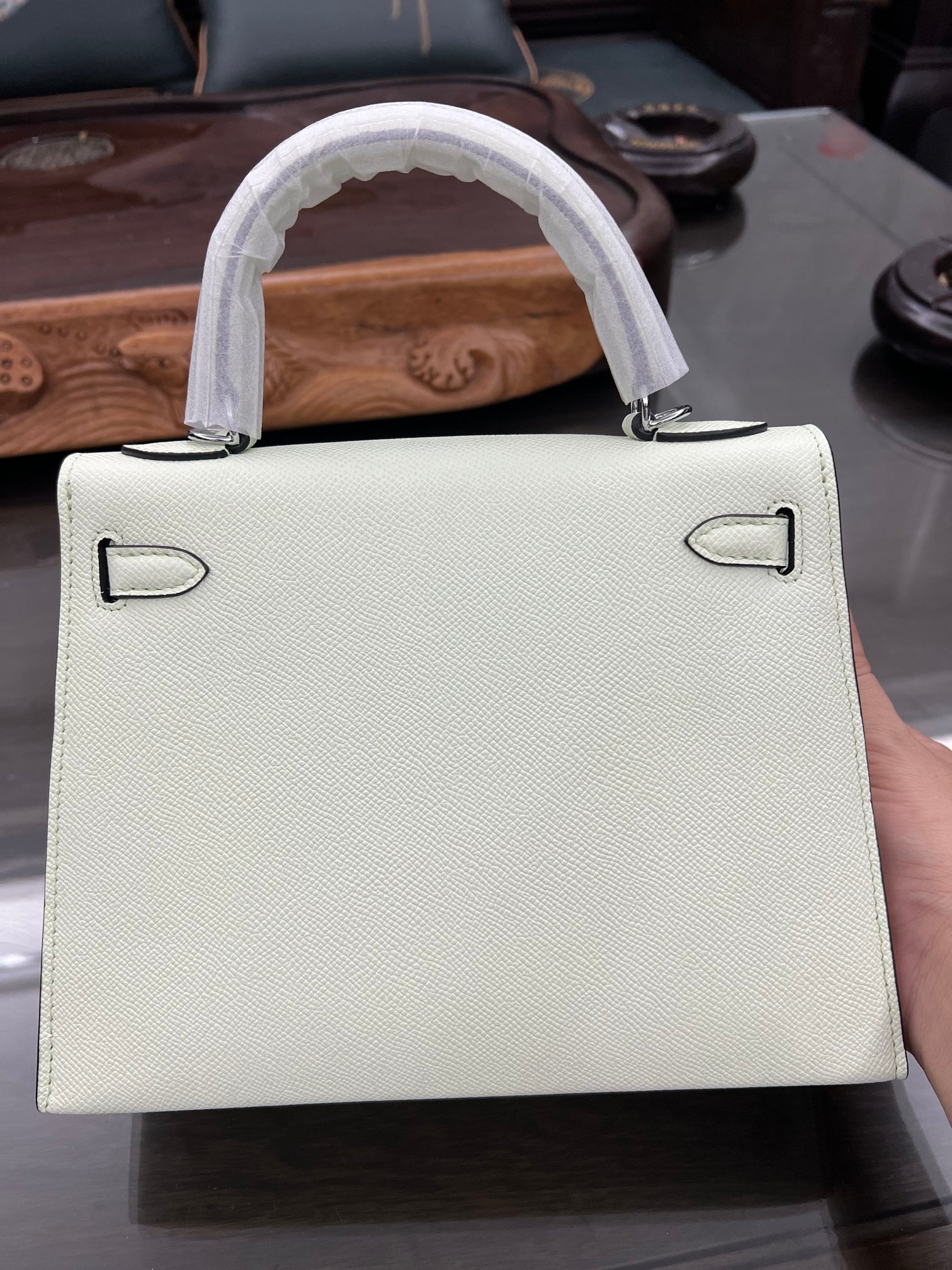 Handmade Hermes 25cm 28cm Epsom Leather Bubble Green with Gold and Silver Hardware