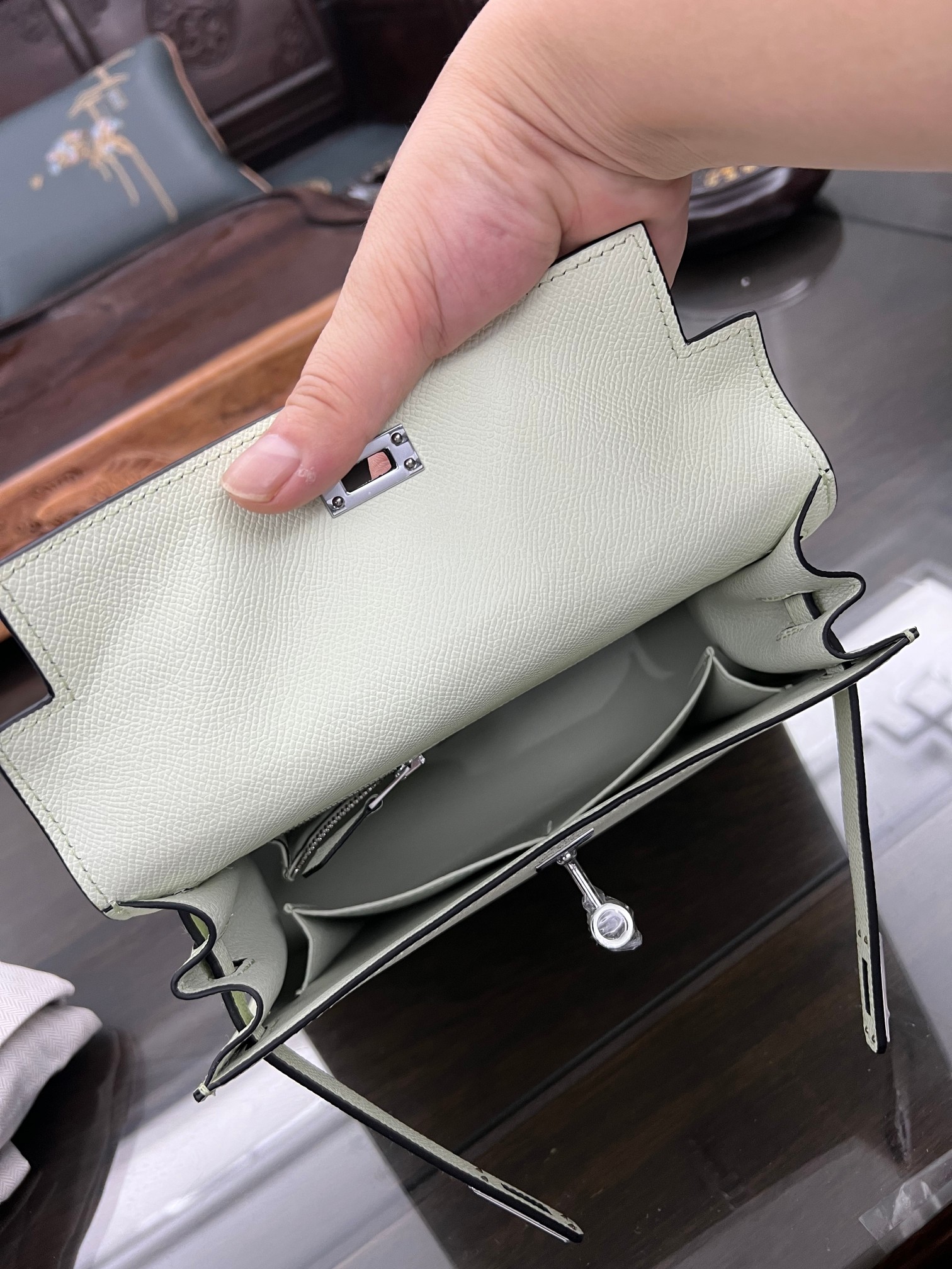Handmade Hermes 25cm 28cm Epsom Leather Bubble Green with Gold and Silver Hardware