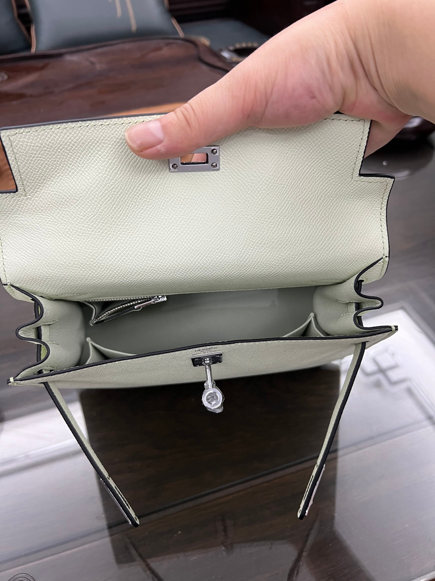 Handmade Hermes 25cm 28cm Epsom Leather Bubble Green with Gold and Silver Hardware