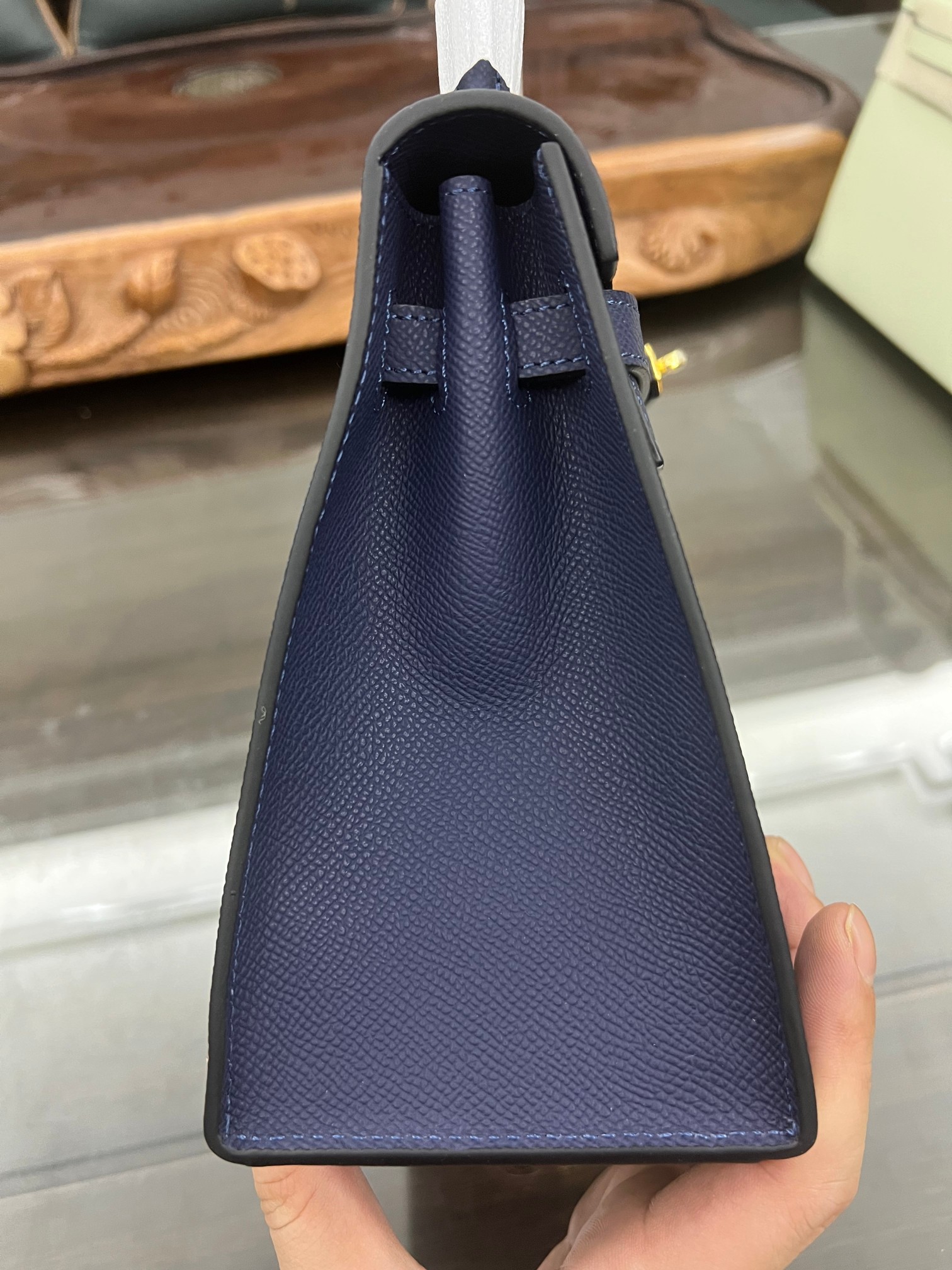 Handmade Hermes 25cm 28cm Epsom Leather Dark Blue with Gold and Silver Hardware