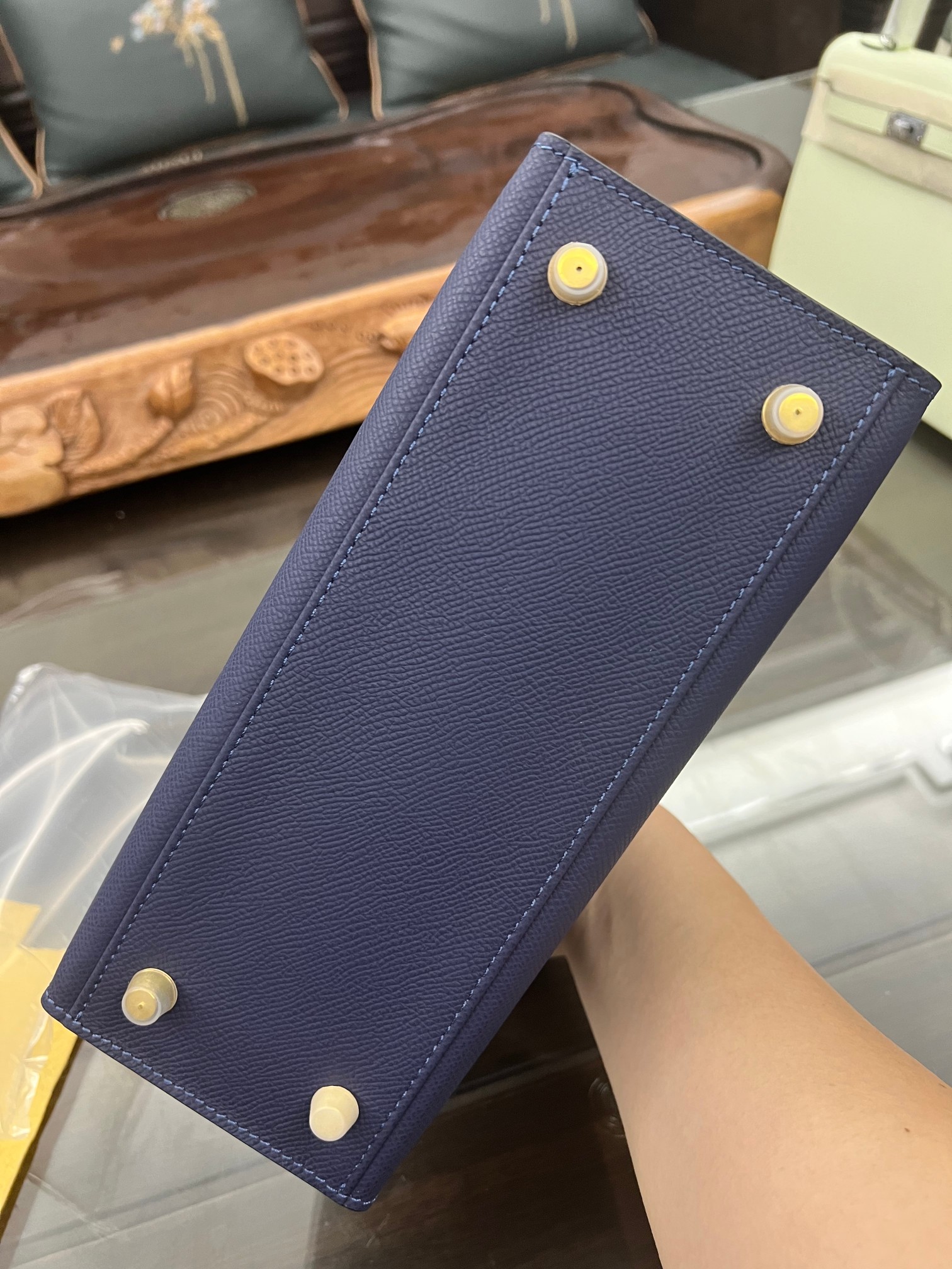 Handmade Hermes 25cm 28cm Epsom Leather Dark Blue with Gold and Silver Hardware