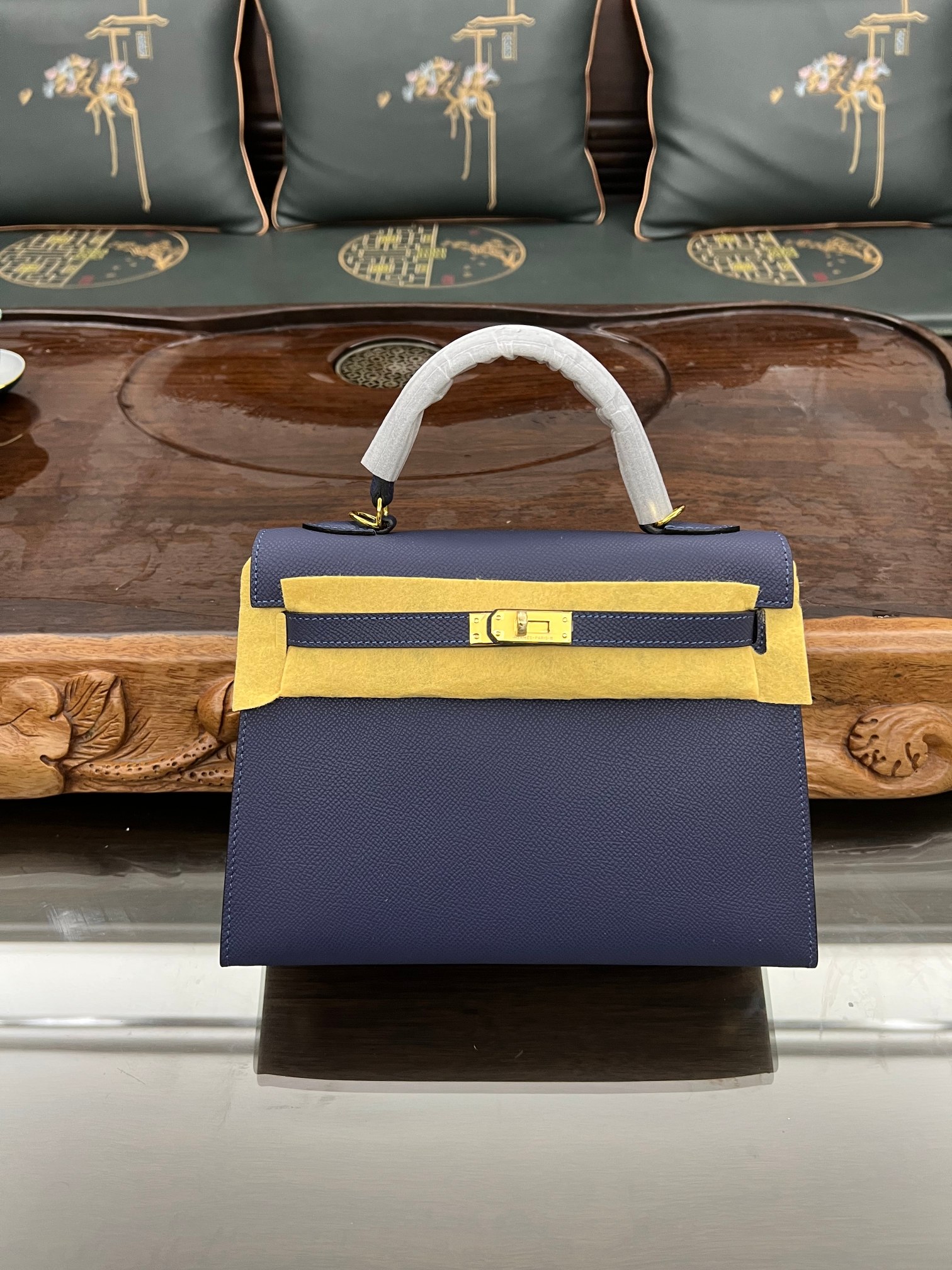 Handmade Hermes 25cm 28cm Epsom Leather Dark Blue with Gold and Silver Hardware