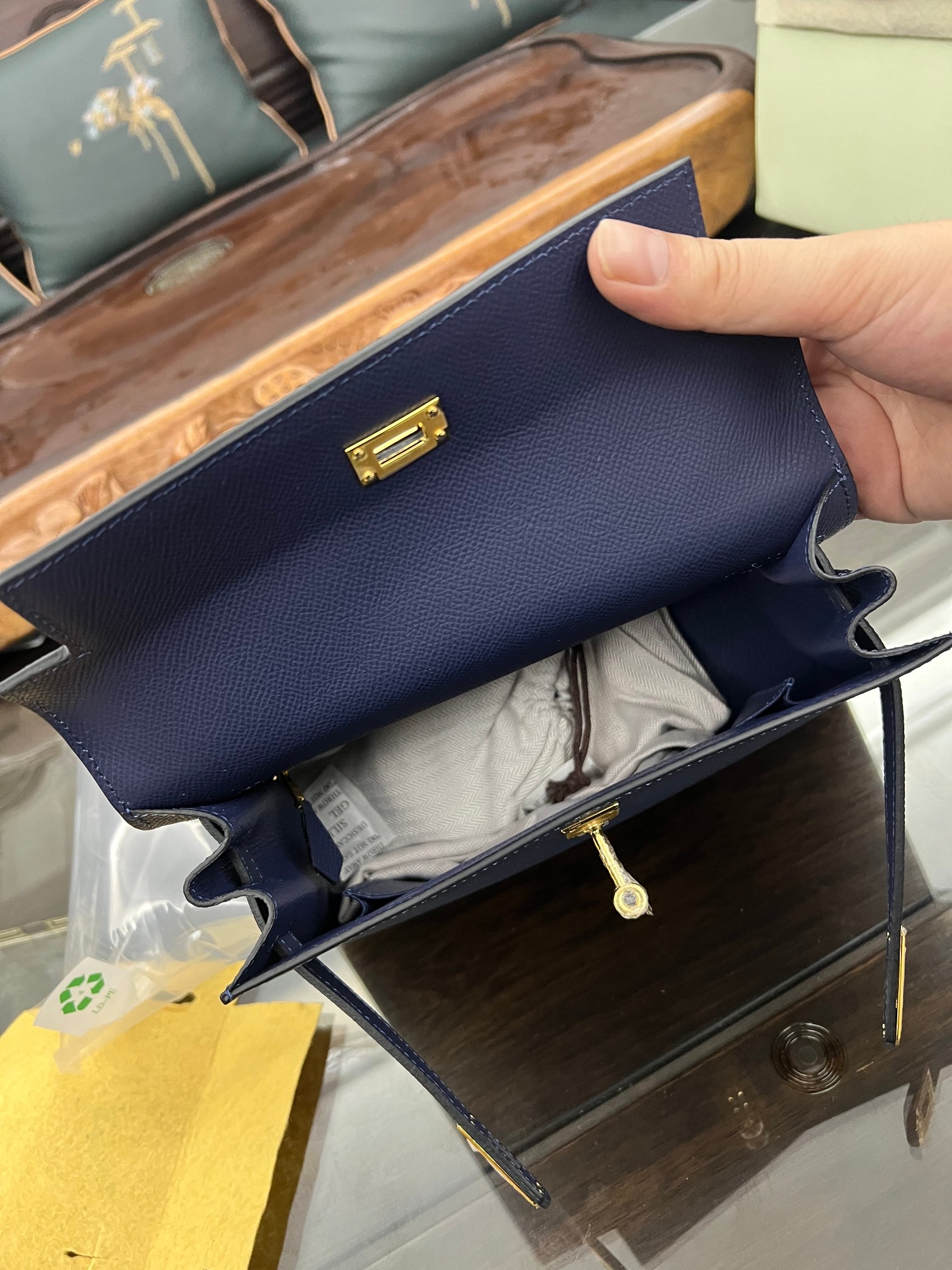 Handmade Hermes 25cm 28cm Epsom Leather Dark Blue with Gold and Silver Hardware