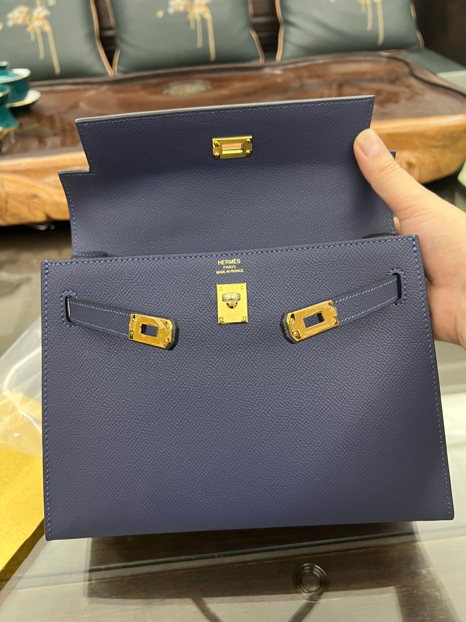 Handmade Hermes 25cm 28cm Epsom Leather Dark Blue with Gold and Silver Hardware