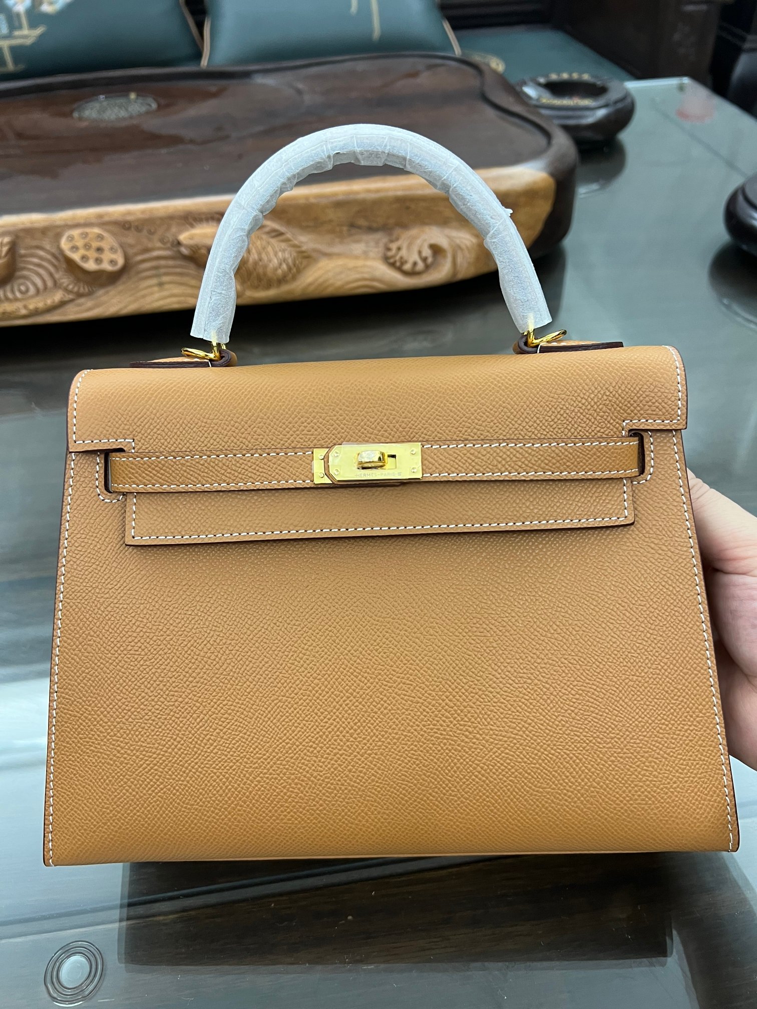 Handmade Hermes 25cm 28cm Epsom Leather Earthy Yellow with Gold and Silver Hardware