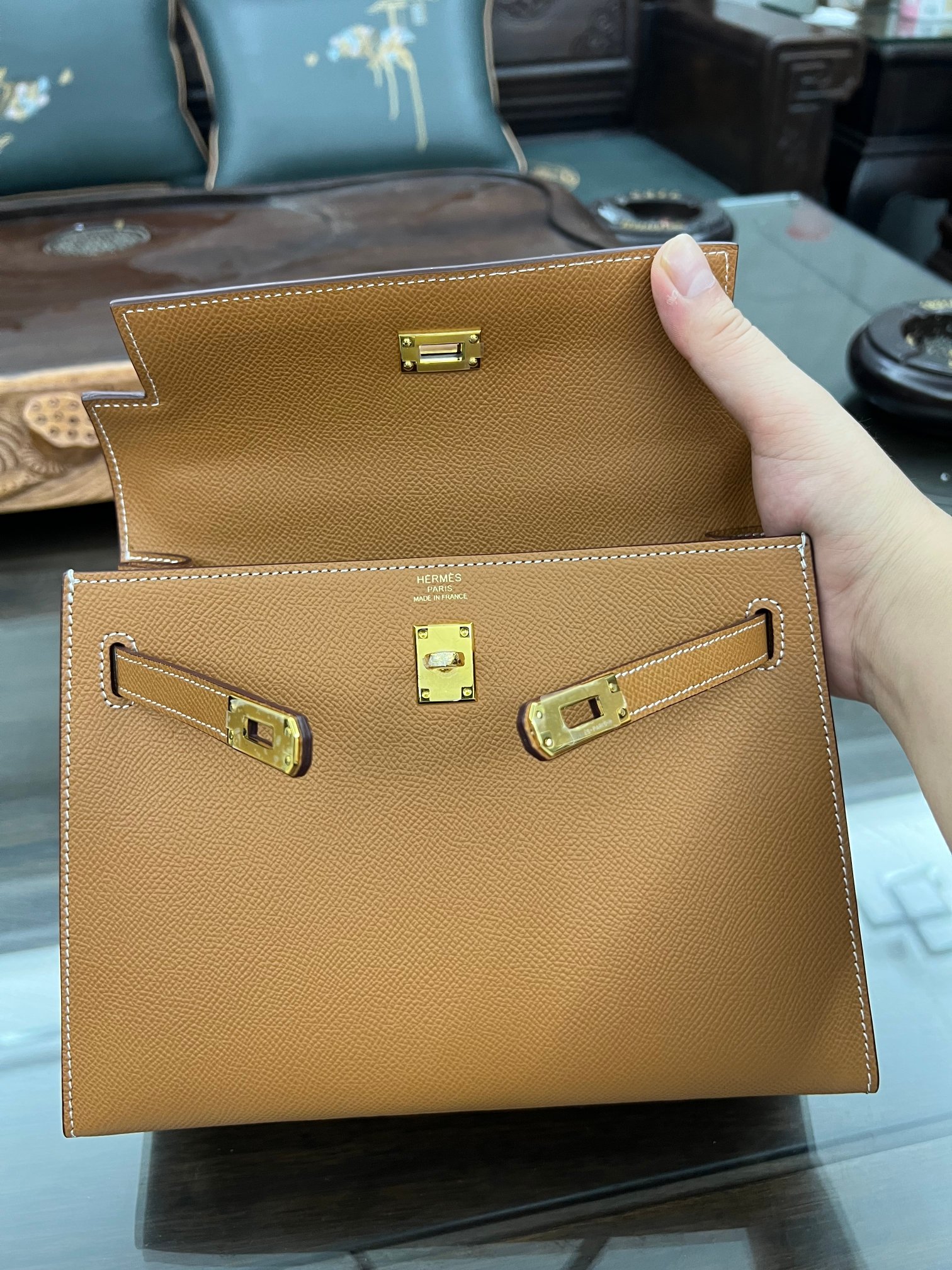 Handmade Hermes 25cm 28cm Epsom Leather Earthy Yellow with Gold and Silver Hardware