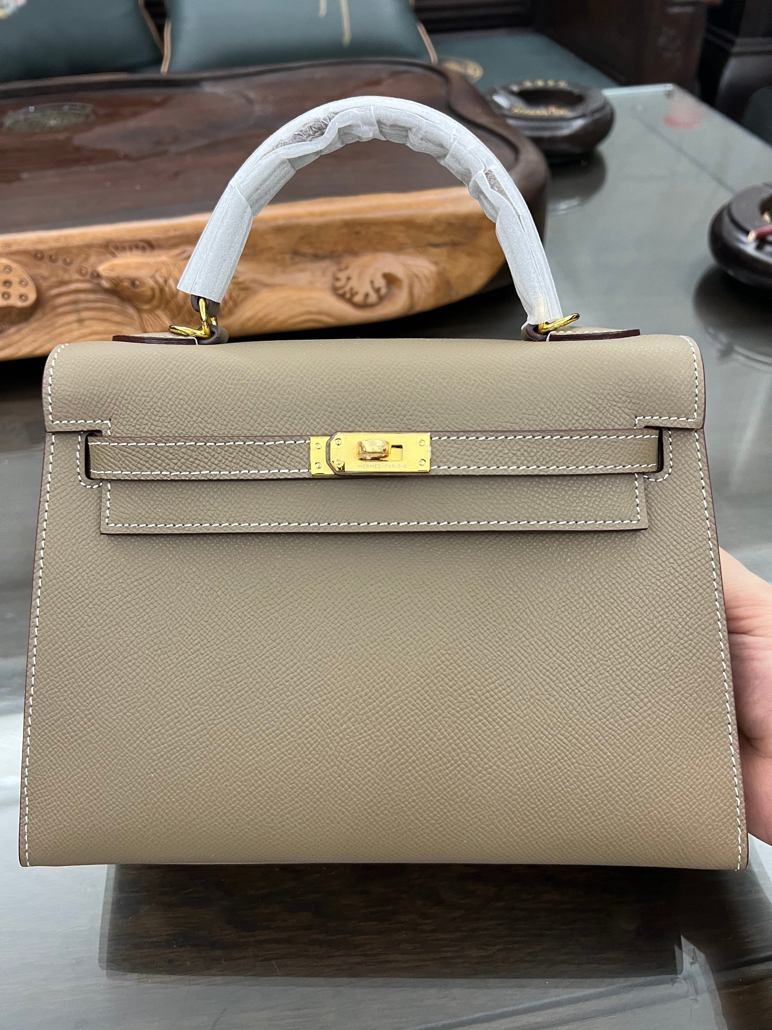 Handmade Hermes 25cm 28cm Epsom Leather Elephant Gray with Gold and Silver Hardware