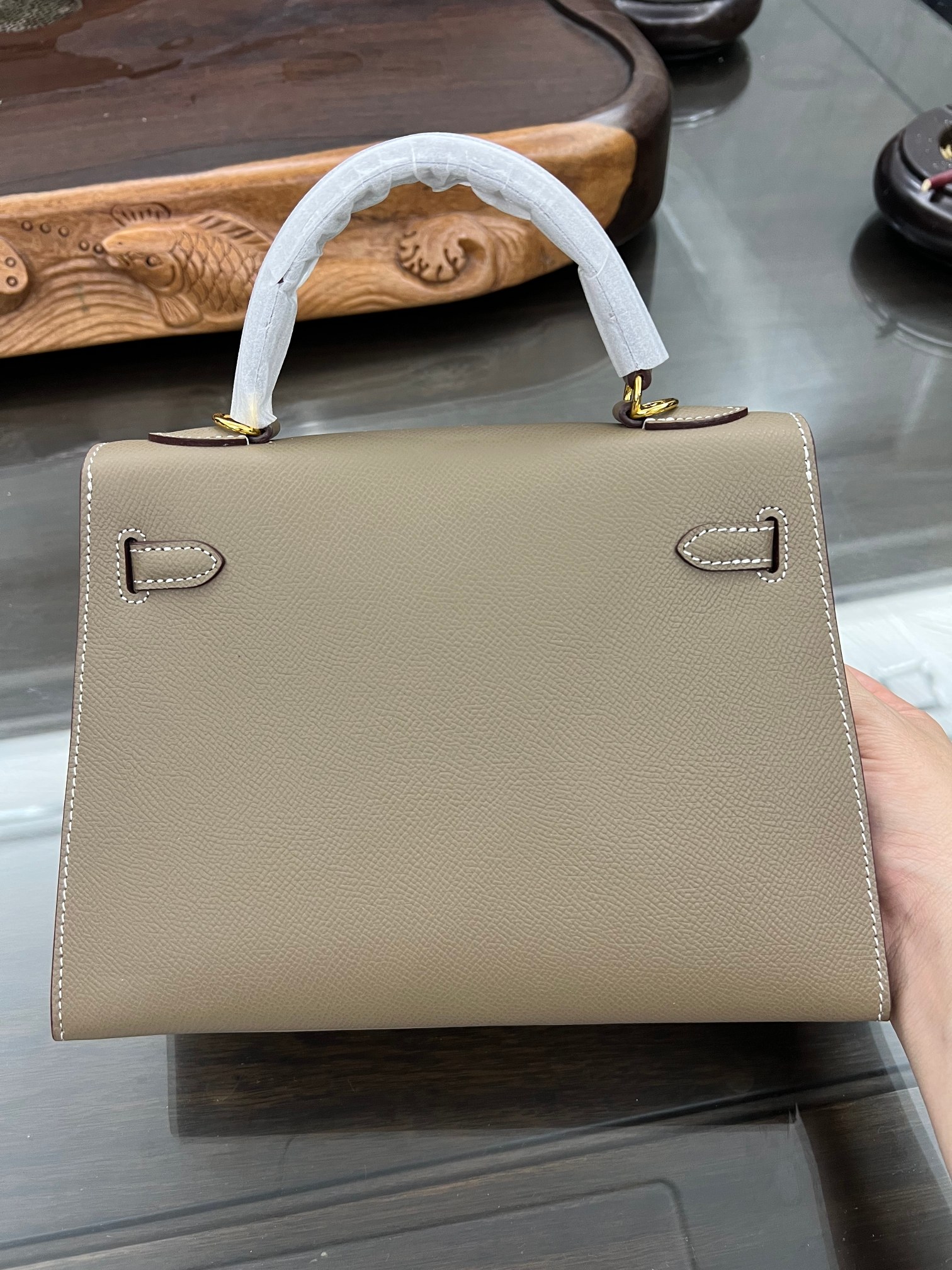 Handmade Hermes 25cm 28cm Epsom Leather Elephant Gray with Gold and Silver Hardware