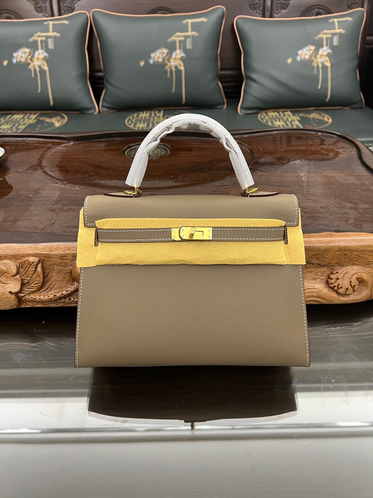 Handmade Hermes 25cm 28cm Epsom Leather Elephant Gray with Gold and Silver Hardware