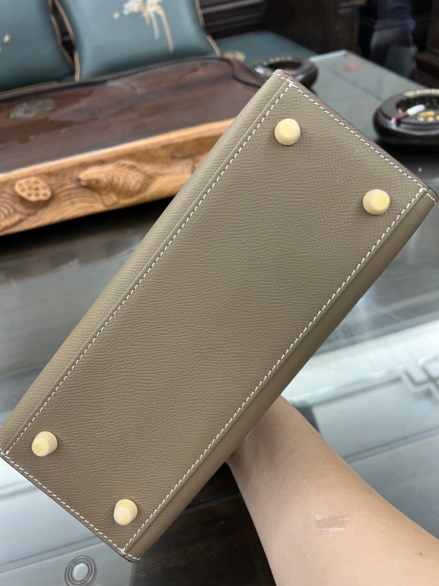 Handmade Hermes 25cm 28cm Epsom Leather Elephant Gray with Gold and Silver Hardware