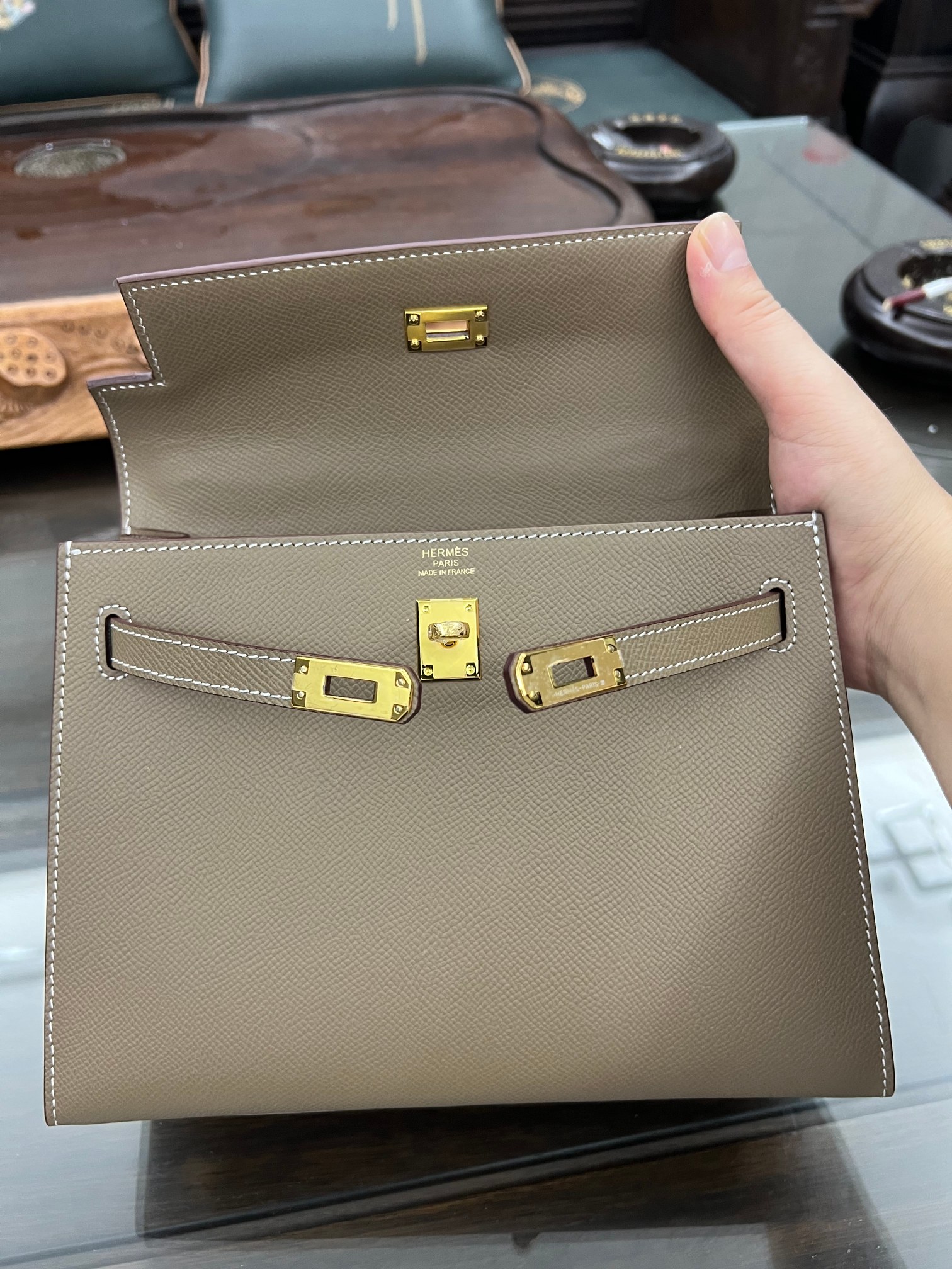 Handmade Hermes 25cm 28cm Epsom Leather Elephant Gray with Gold and Silver Hardware