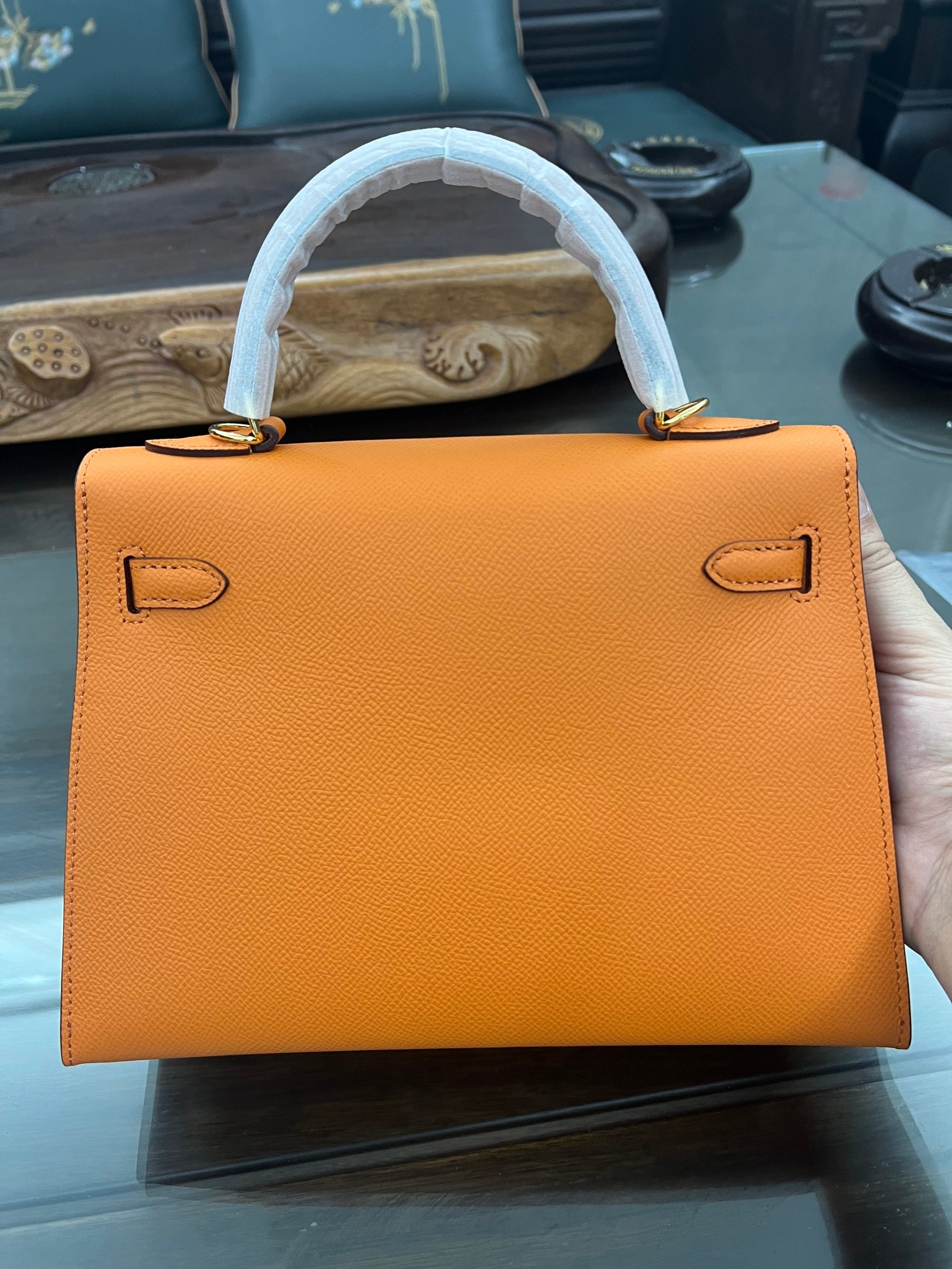 Handmade Hermes 25cm 28cm Epsom Leather Orange with Gold and Silver Hardware
