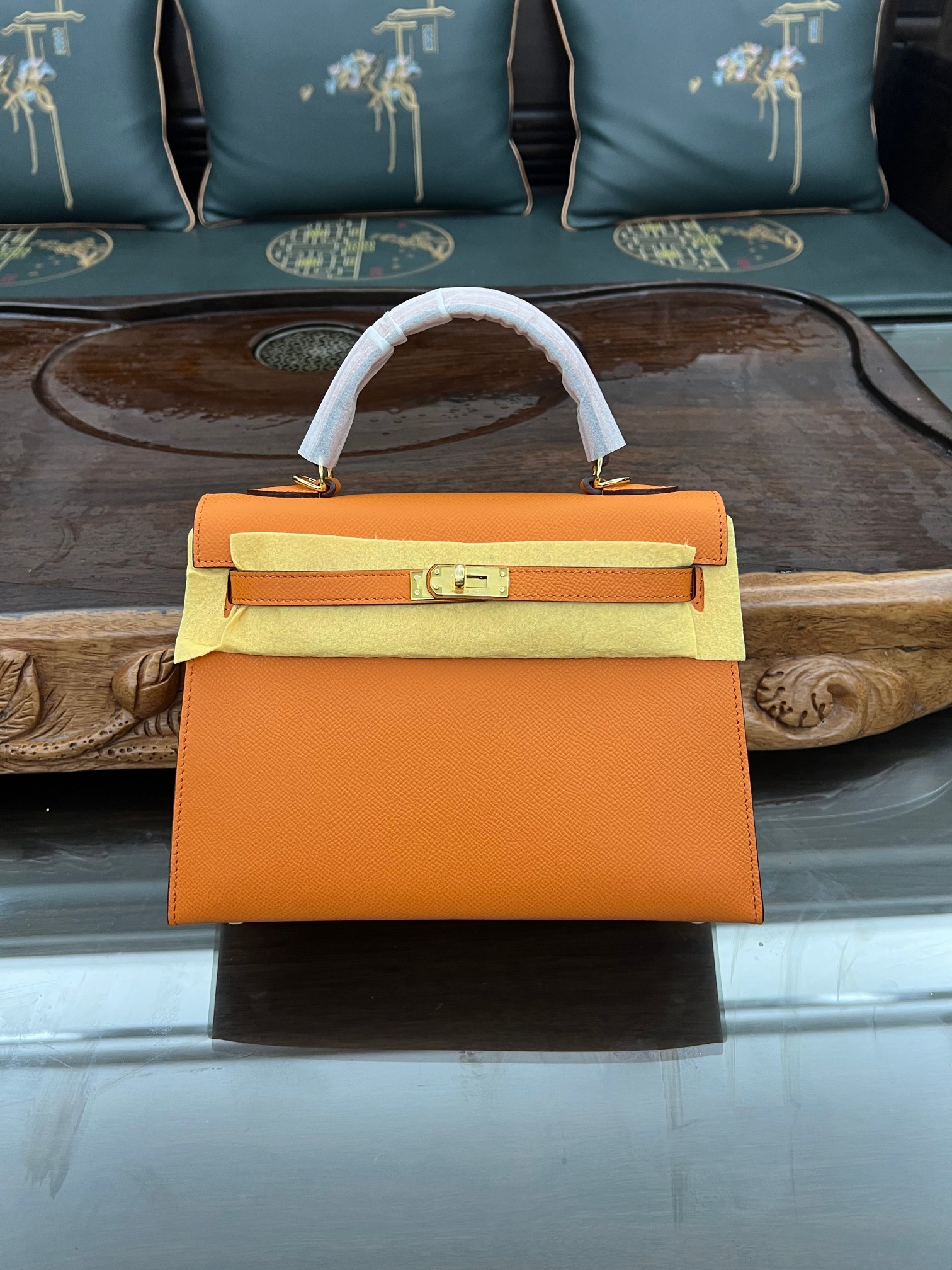 Handmade Hermes 25cm 28cm Epsom Leather Orange with Gold and Silver Hardware