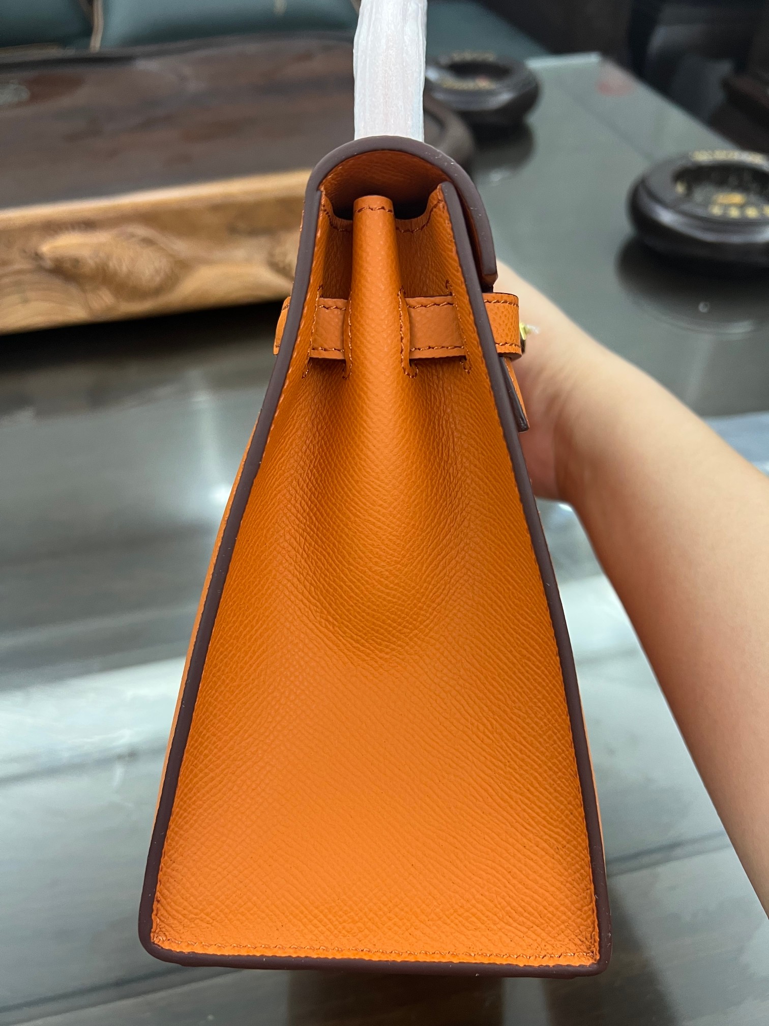 Handmade Hermes 25cm 28cm Epsom Leather Orange with Gold and Silver Hardware