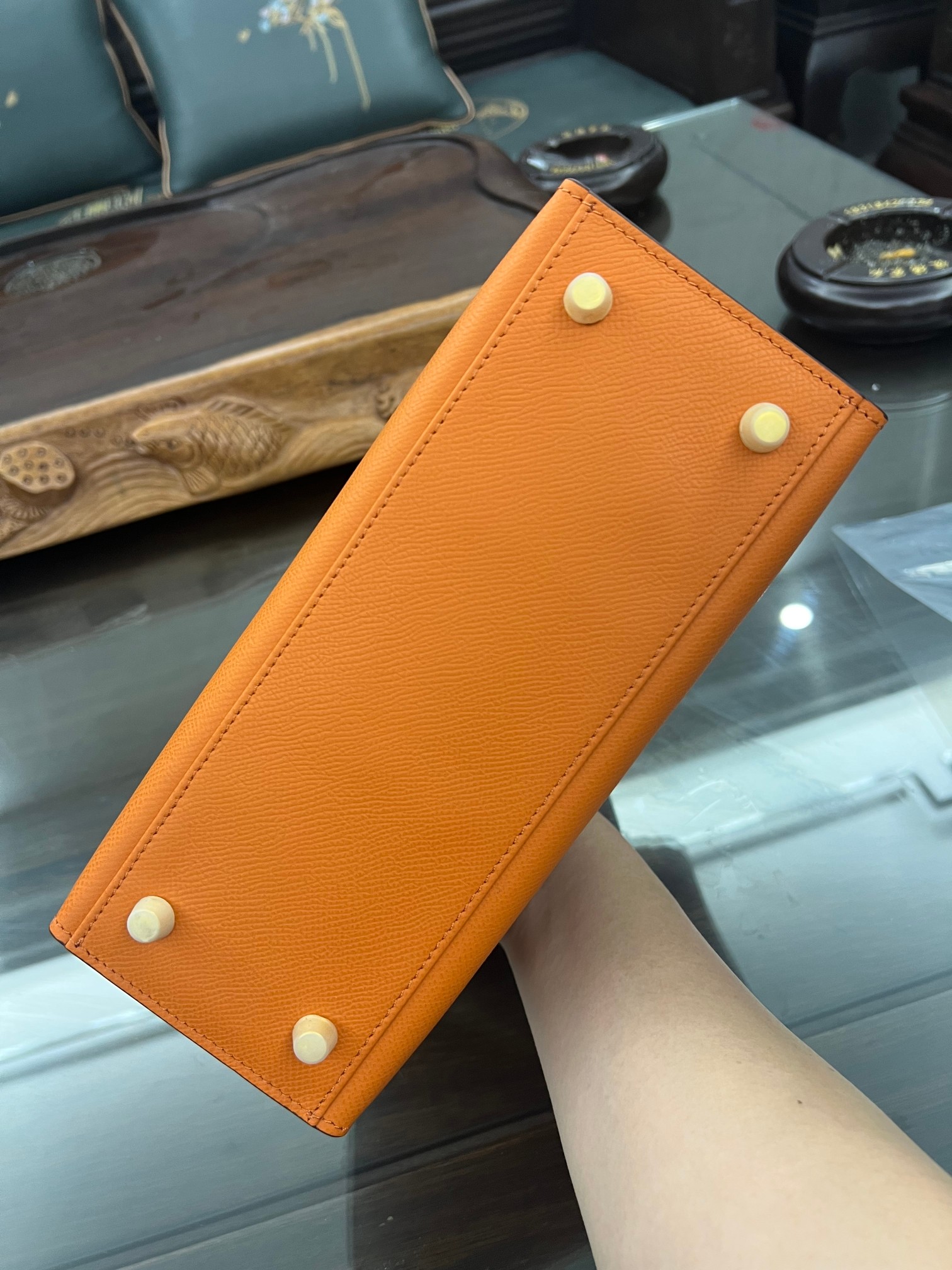 Handmade Hermes 25cm 28cm Epsom Leather Orange with Gold and Silver Hardware