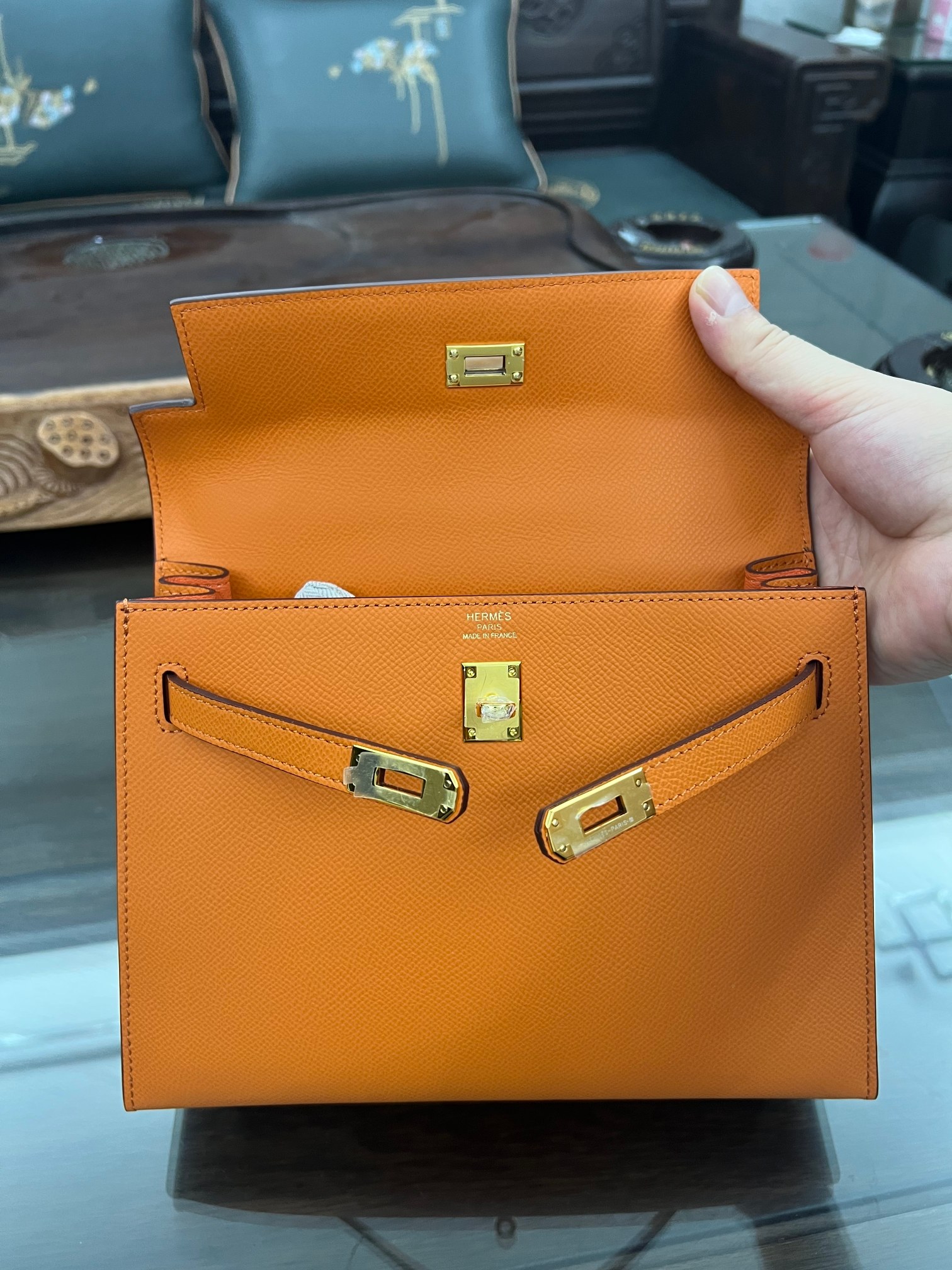 Handmade Hermes 25cm 28cm Epsom Leather Orange with Gold and Silver Hardware