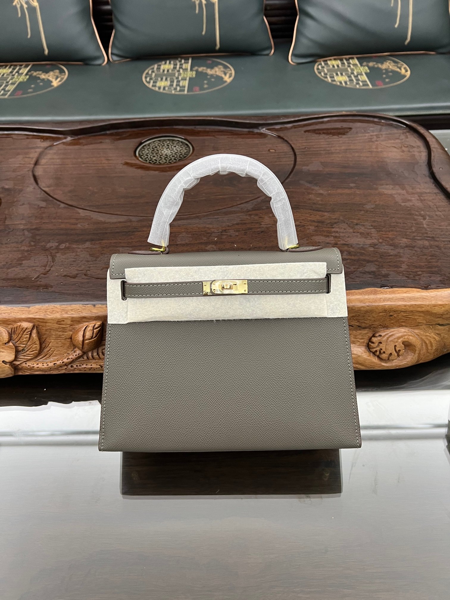 Handmade Hermes 25cm 28cm Epsom Leather Pewter Gray with Gold and Silver Hardware