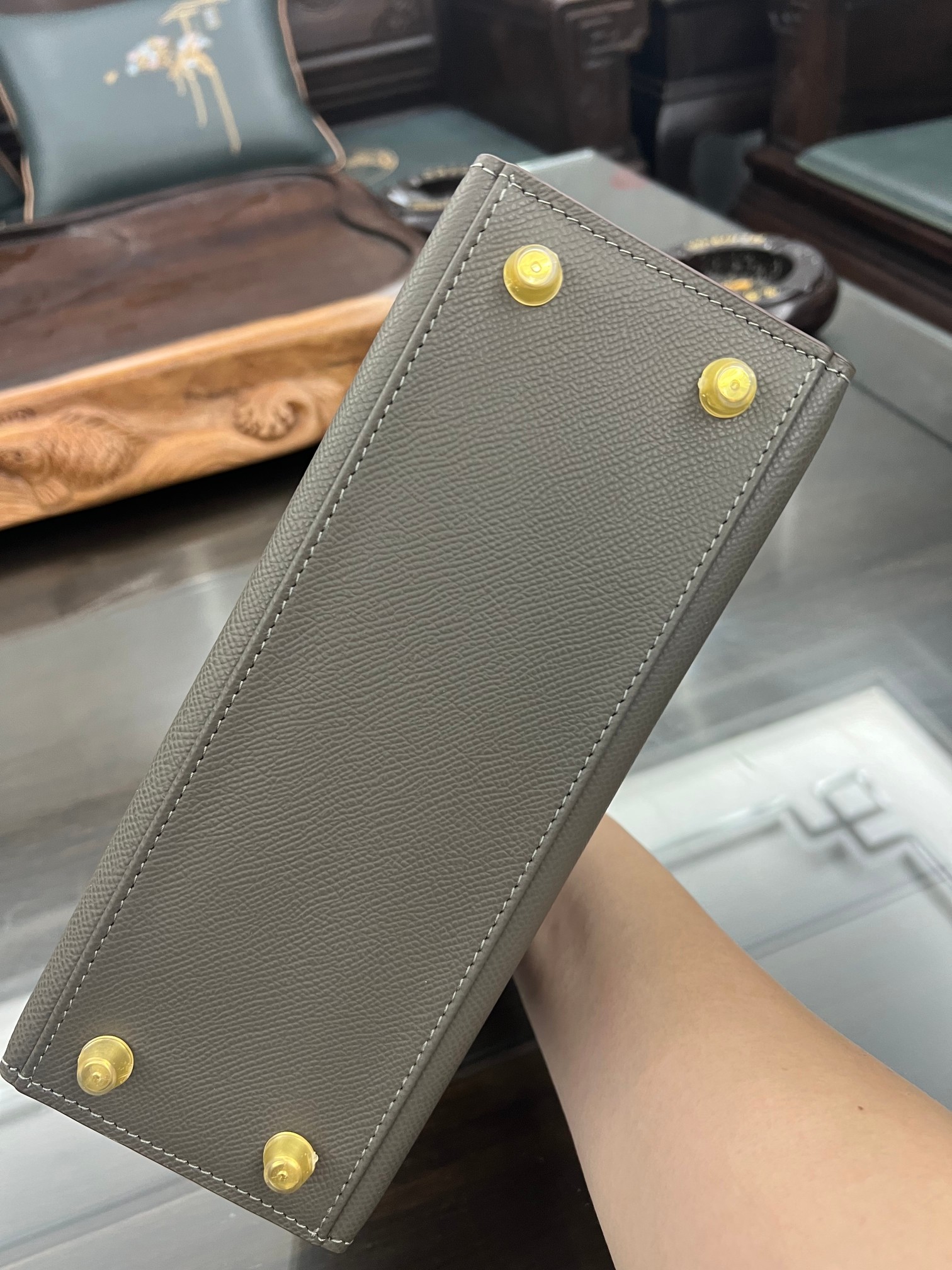 Handmade Hermes 25cm 28cm Epsom Leather Pewter Gray with Gold and Silver Hardware