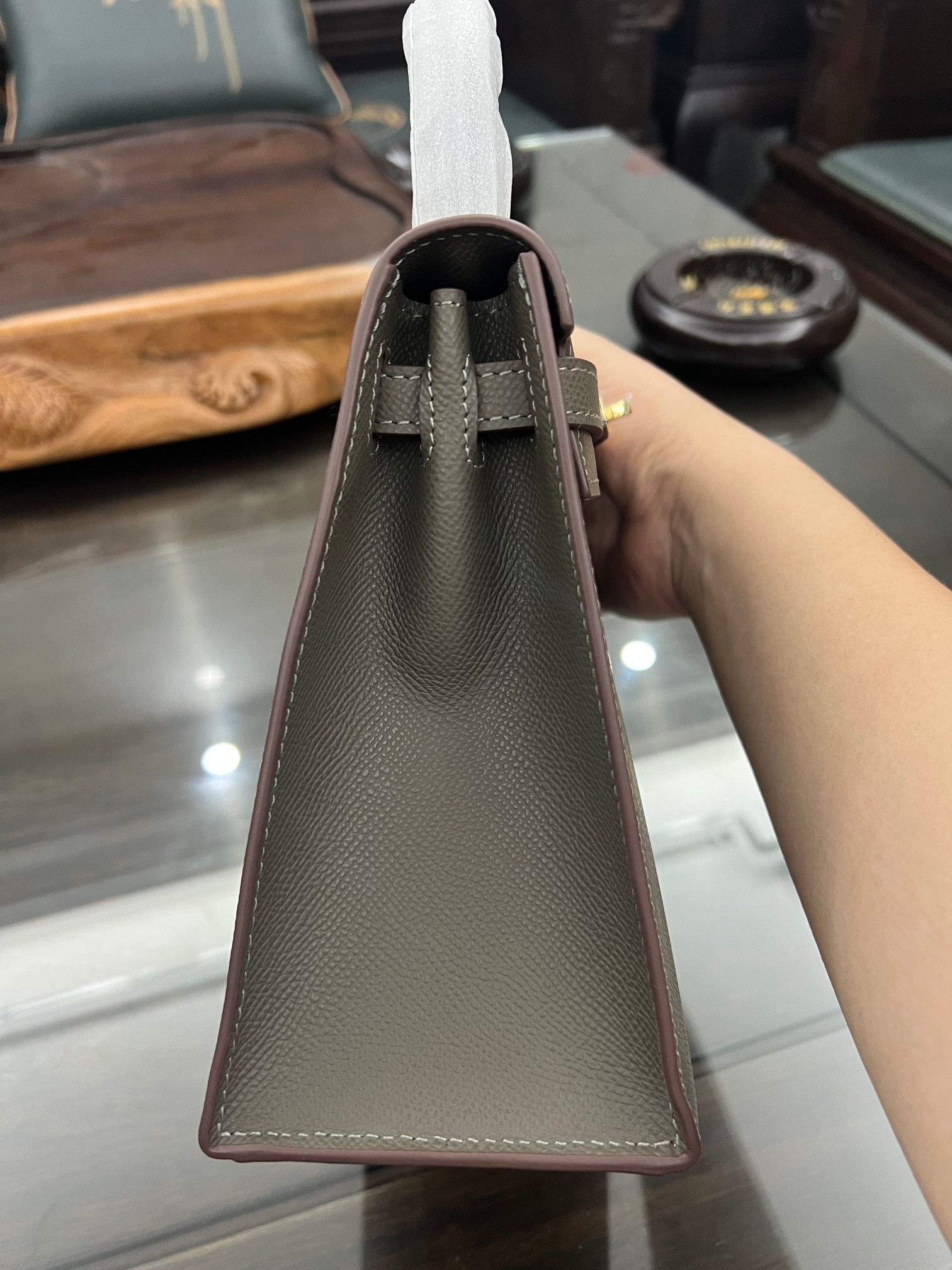 Handmade Hermes 25cm 28cm Epsom Leather Pewter Gray with Gold and Silver Hardware