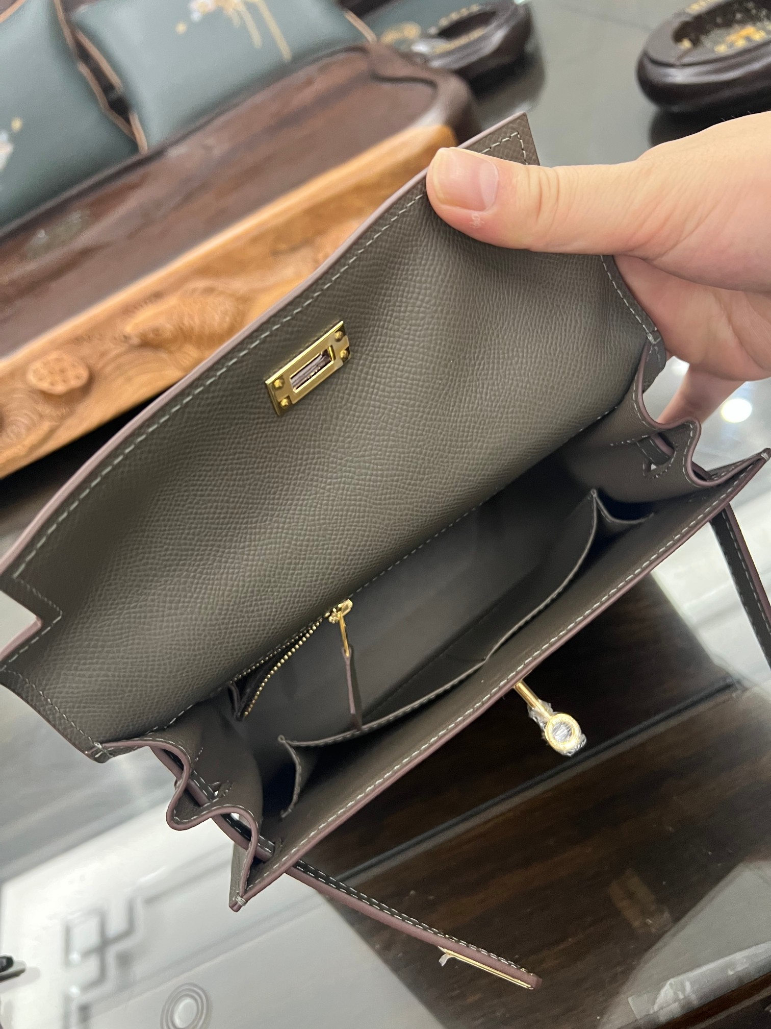 Handmade Hermes 25cm 28cm Epsom Leather Pewter Gray with Gold and Silver Hardware