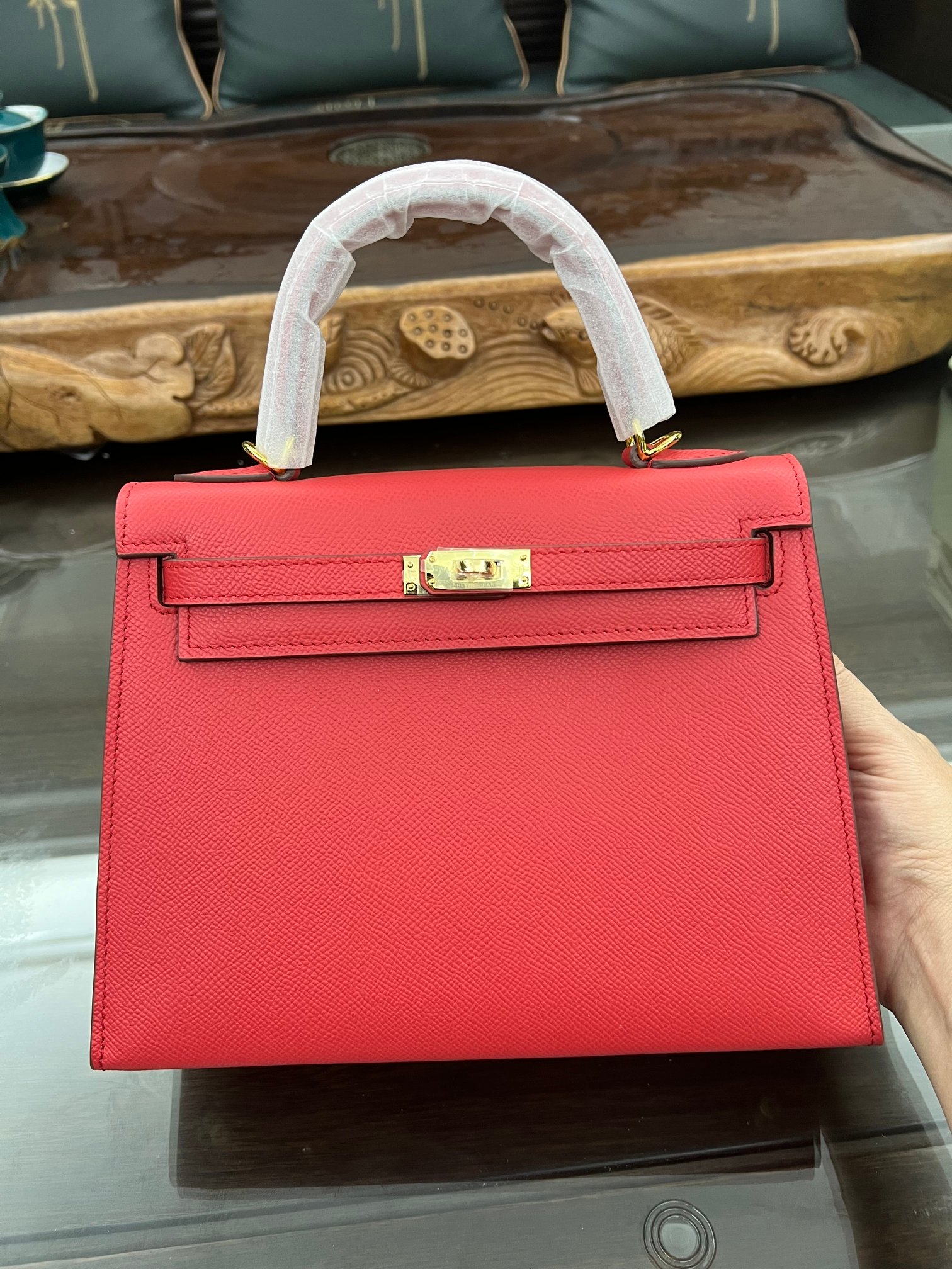 Handmade Hermes 25cm 28cm Epsom Leather Red with Gold and Silver Hardware