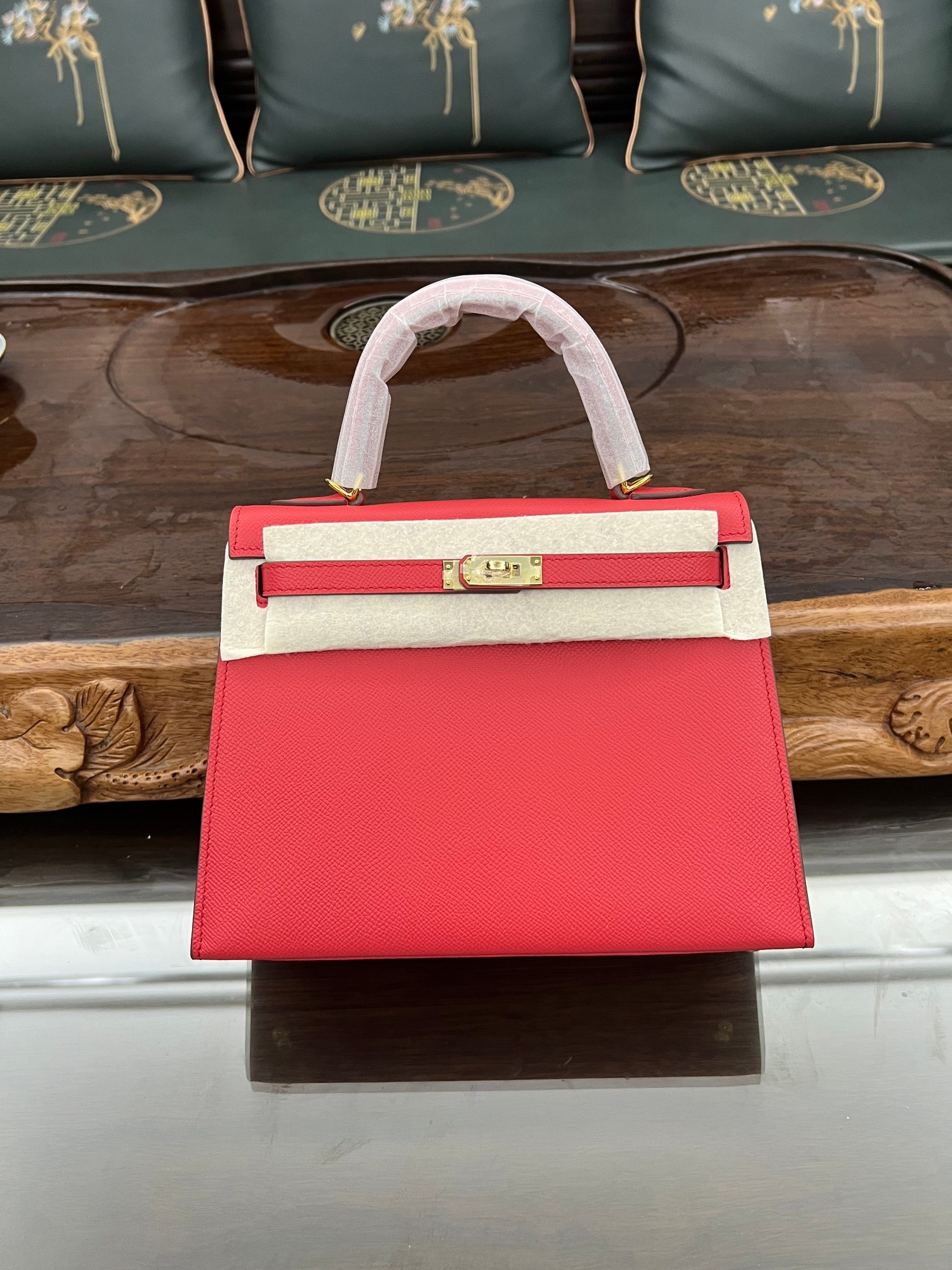 Handmade Hermes 25cm 28cm Epsom Leather Red with Gold and Silver Hardware