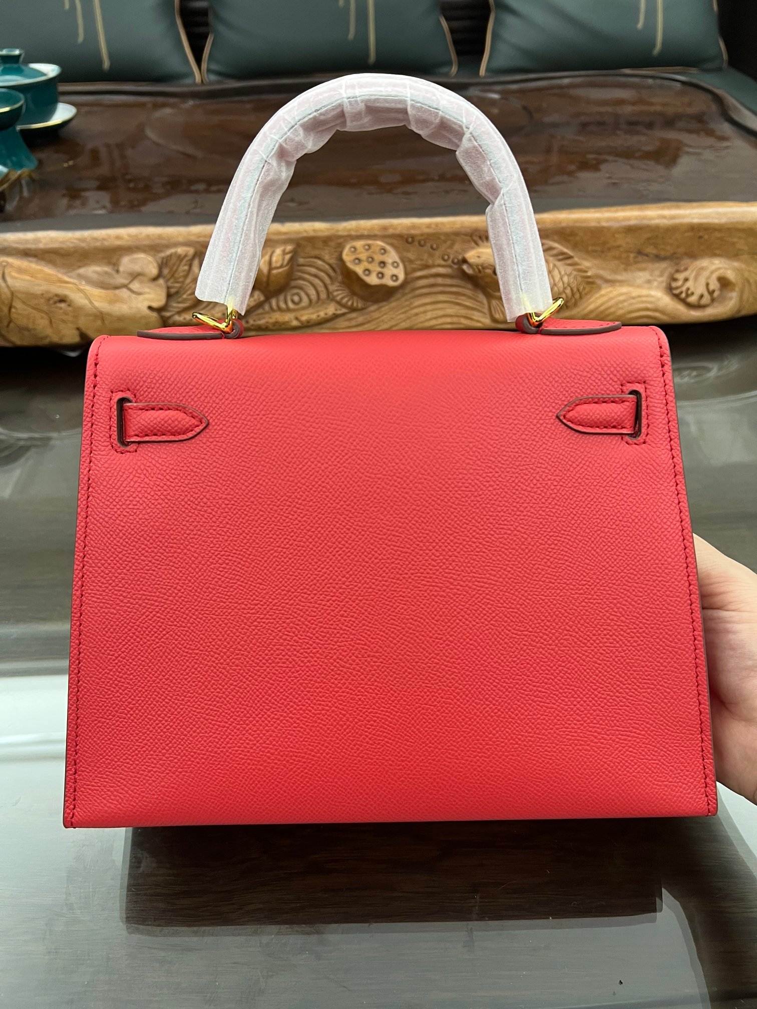 Handmade Hermes 25cm 28cm Epsom Leather Red with Gold and Silver Hardware