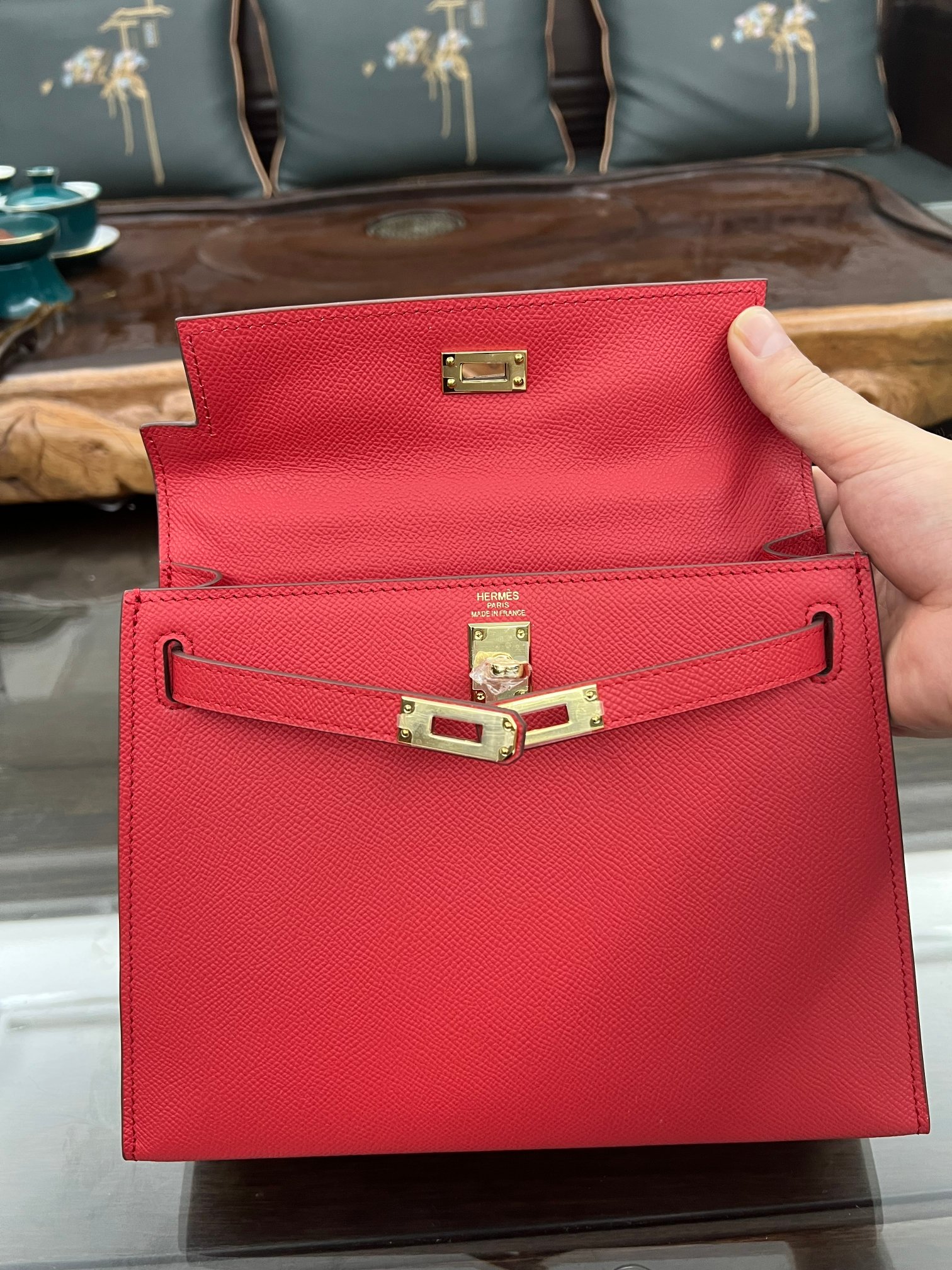 Handmade Hermes 25cm 28cm Epsom Leather Red with Gold and Silver Hardware